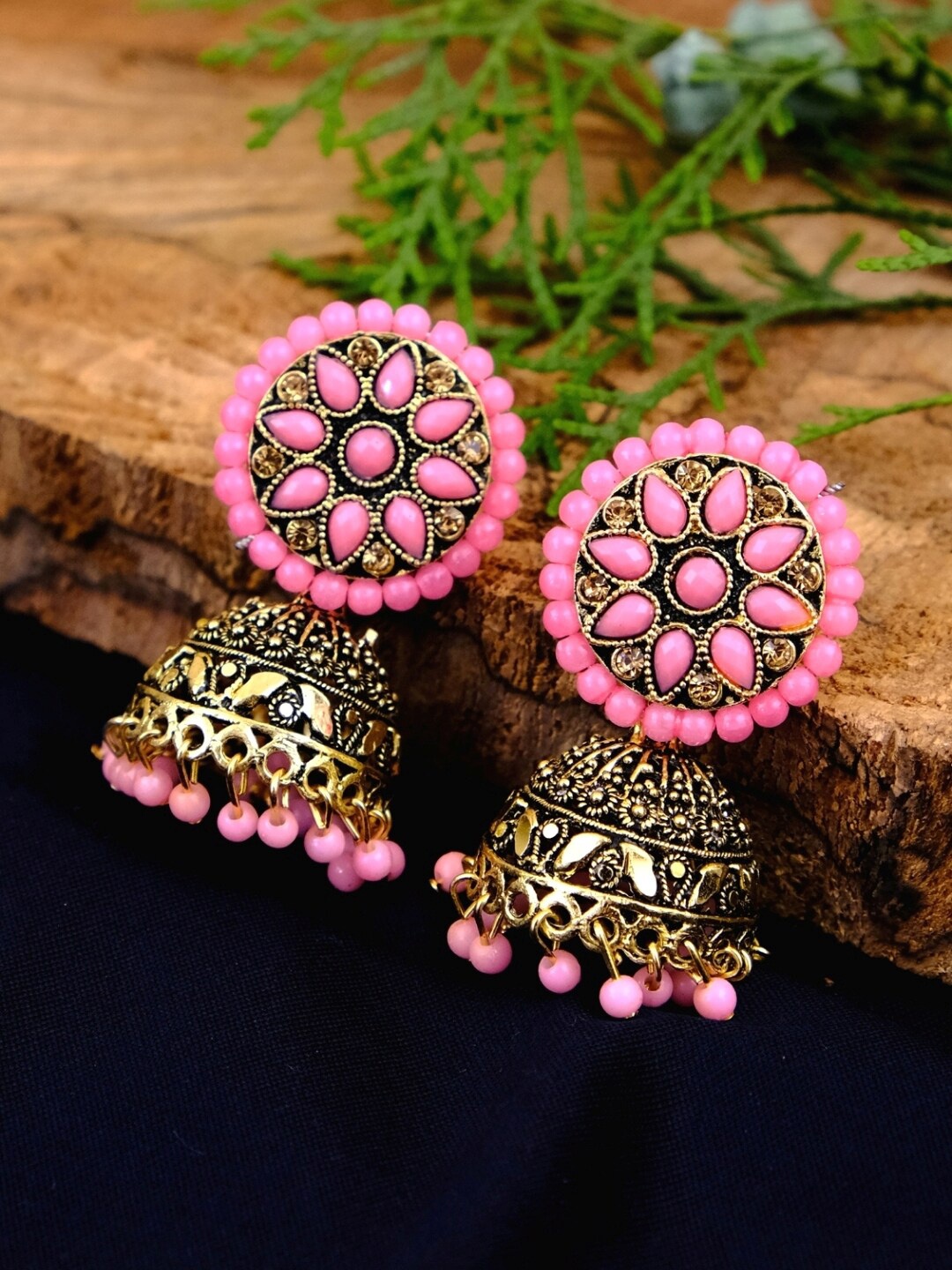 

Crunchy Fashion Pink Contemporary Jhumkas