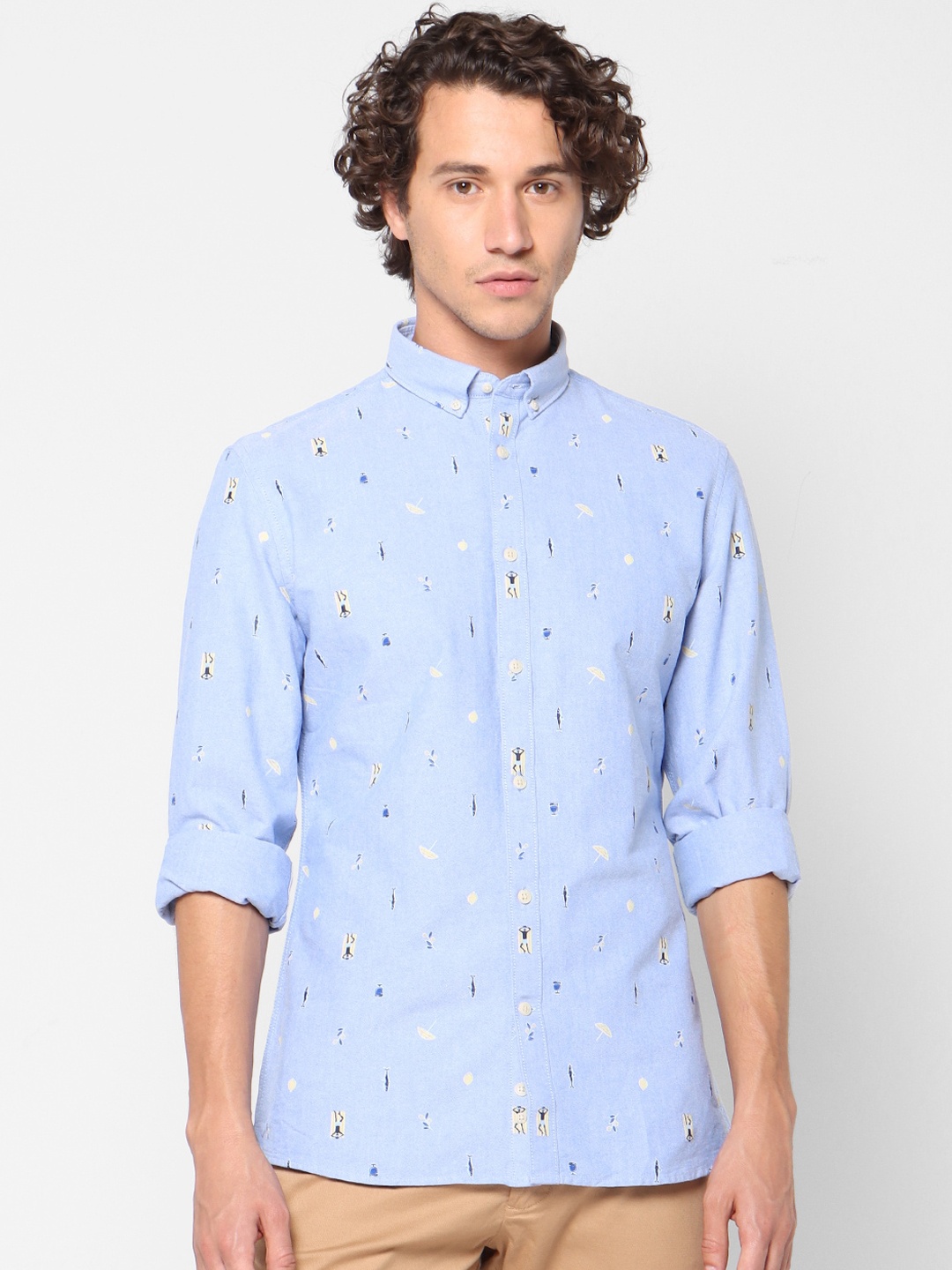 

Celio Men Blue & White Slim Fit Printed Casual Shirt