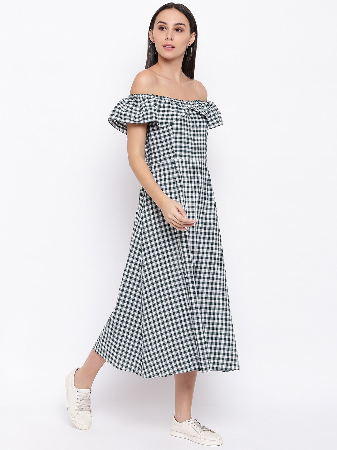 

FABNEST Women Black & White Checked Fit and Flare Dress