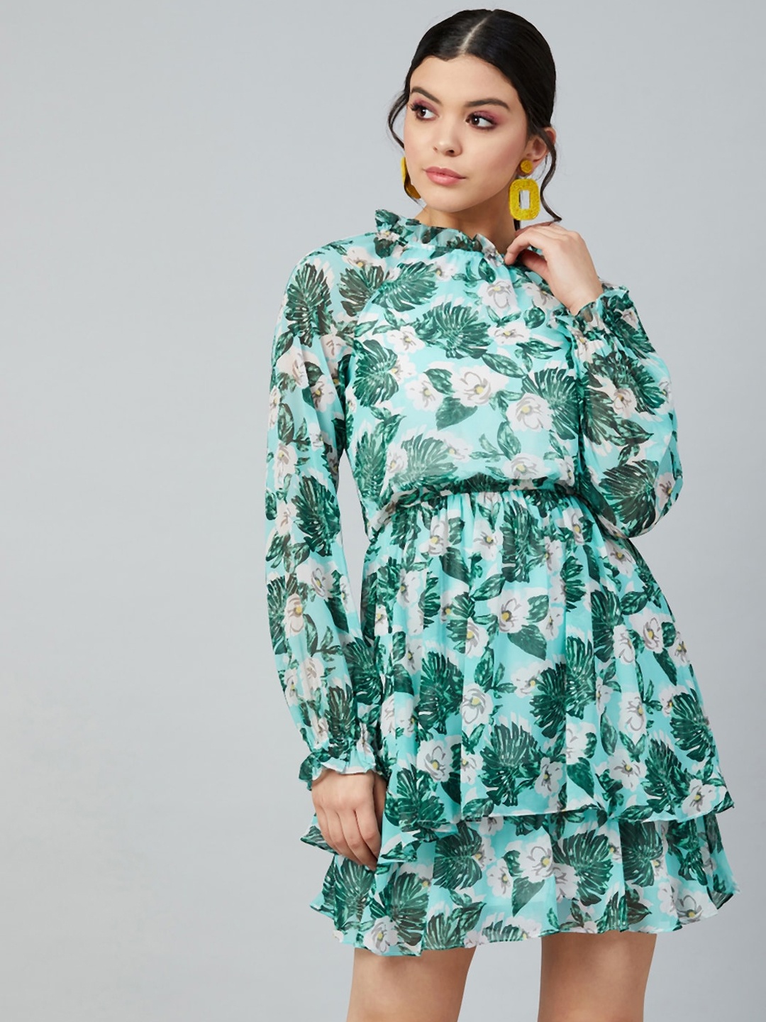 Athena Women Green Printed Fit and Flare Dress