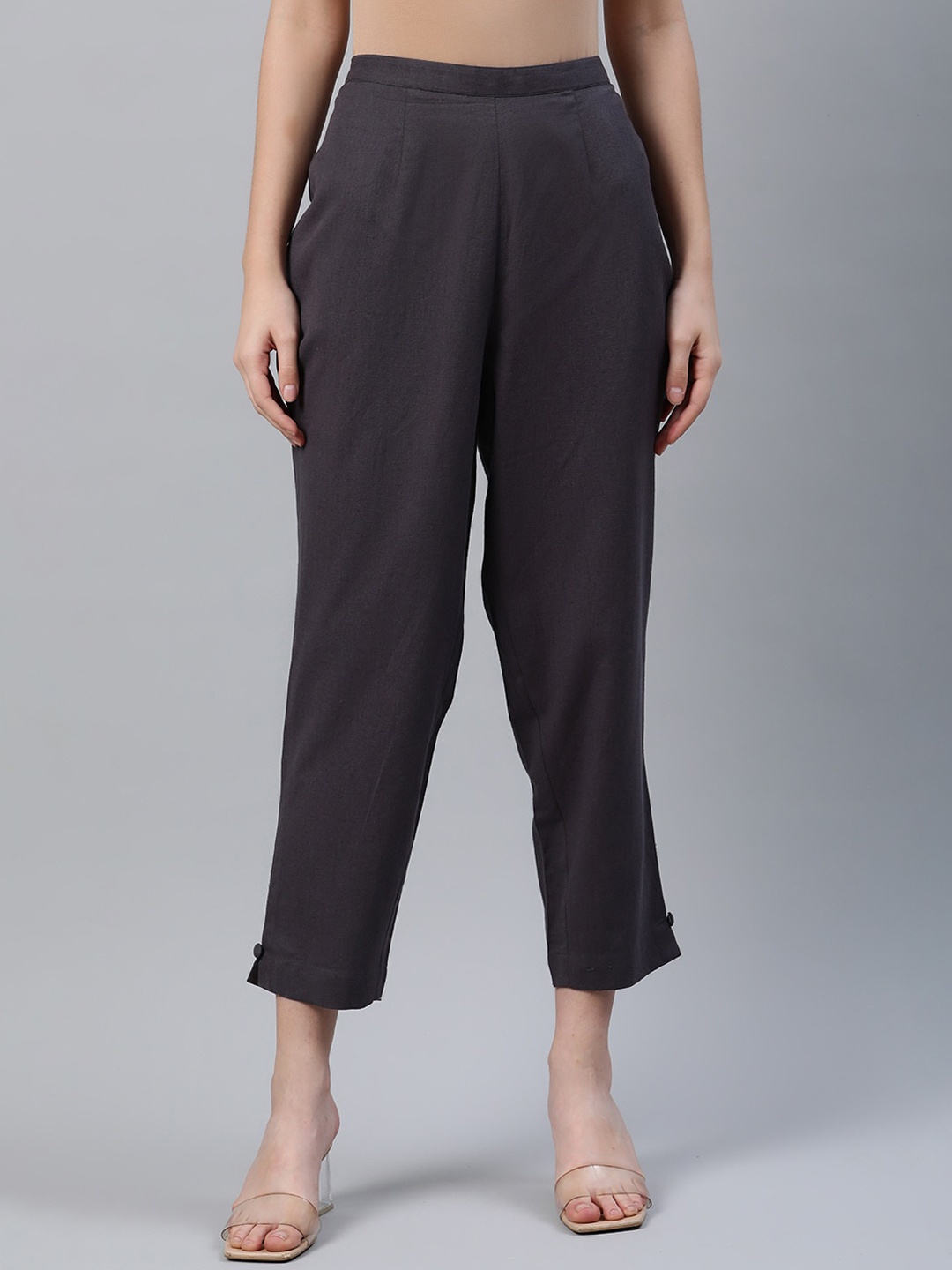 

Libas Women Grey Solid Cotton Trousers