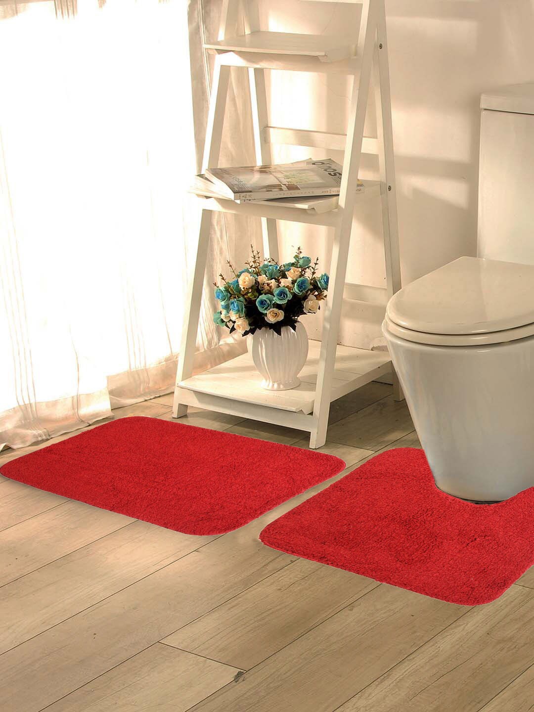 

Lushomes Set Of 2 Red Solid Anti-Slip Bath Rug & Contour