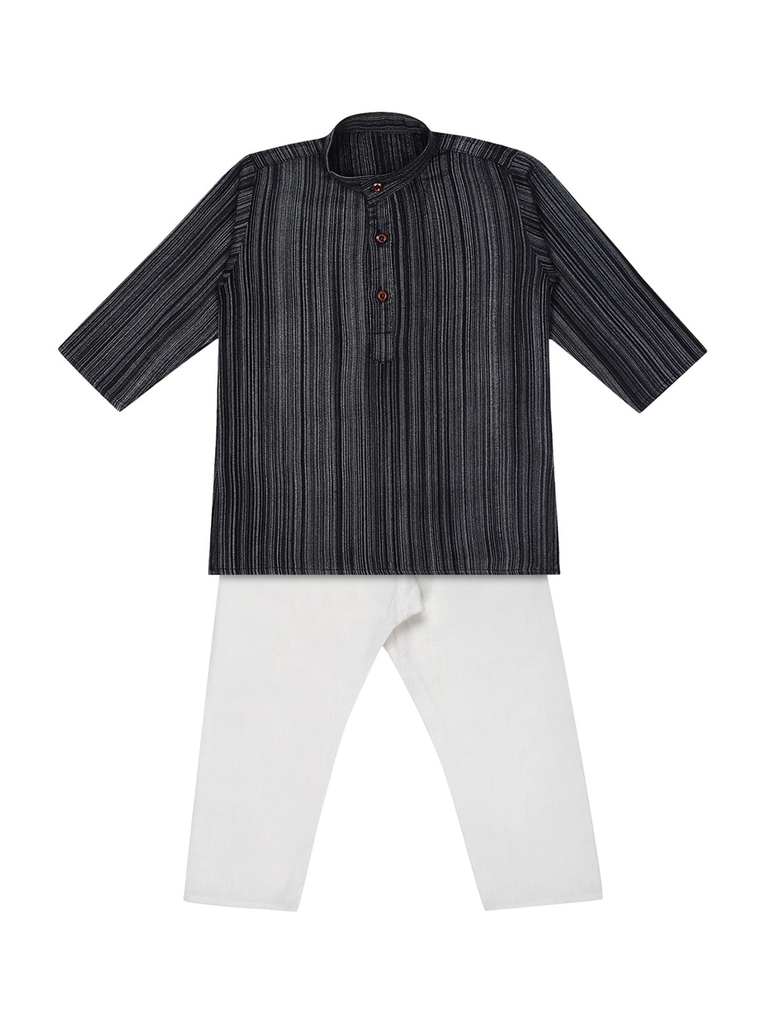 

Superminis Boys Black & White Striped Kurta with Pyjamas