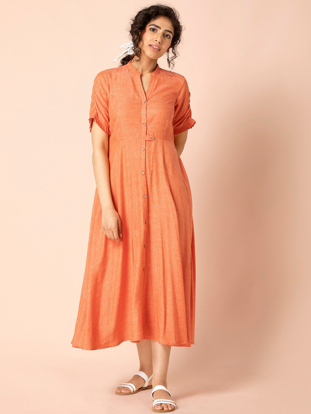 

Earthen BY INDYA Orange Viscose Buttoned Maxi Tunic