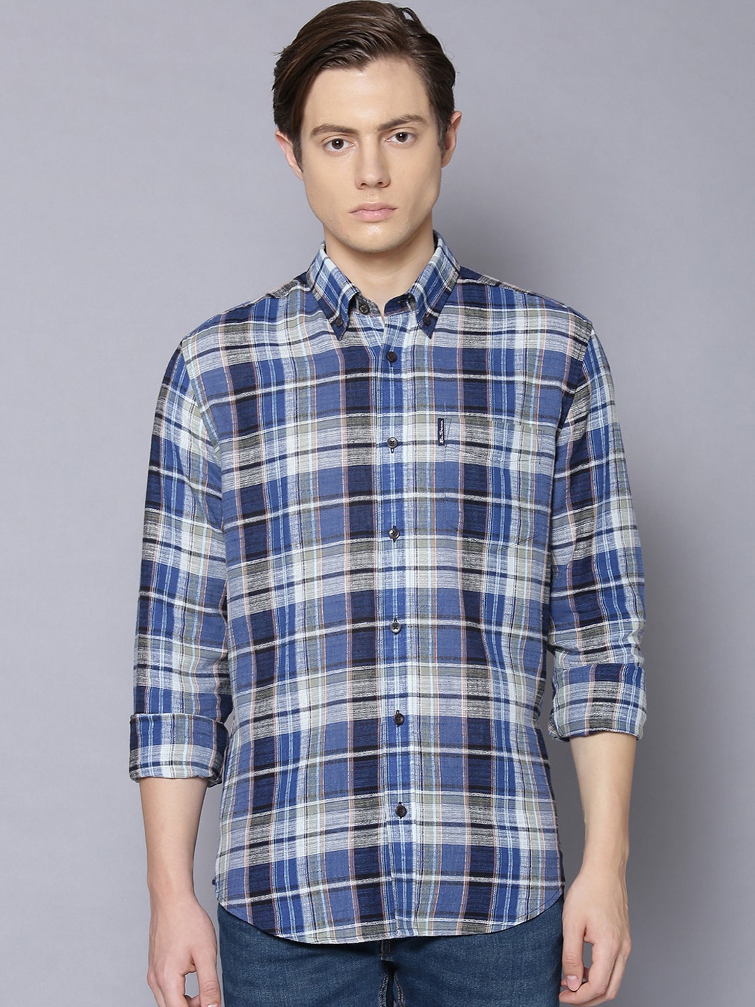 

BEN SHERMAN Men Blue Regular Fit Checked Casual Shirt