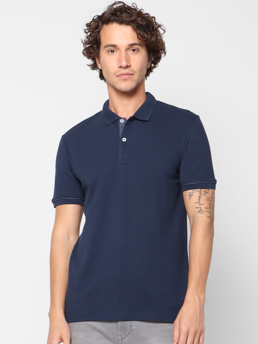 

Celio Men Navy Blue Solid Polo Collar T-shirt