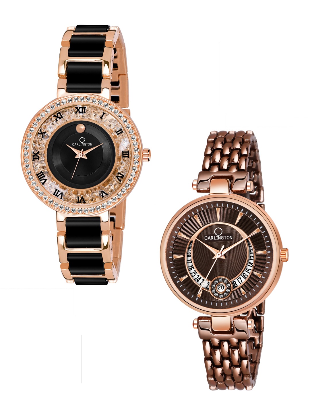 

CARLINGTON Women Set of 2 Black & Brown Analogue Watch