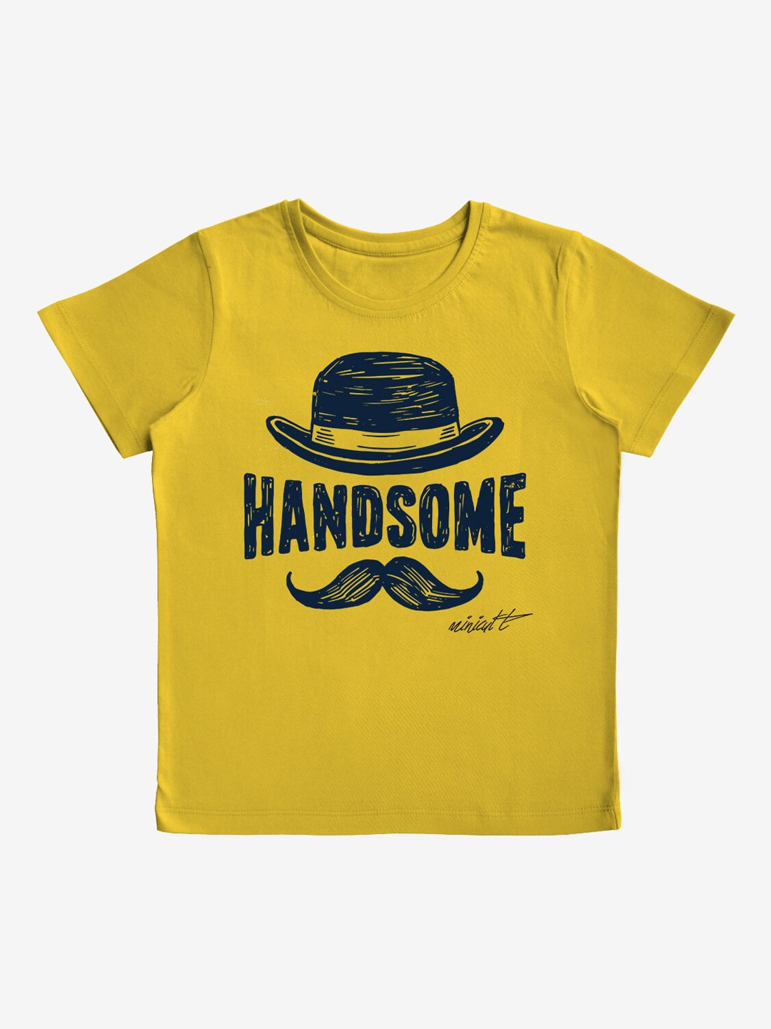 

x2o Boys Mustard Yellow & Navy Blue Printed Round Neck Cotton T-shirt