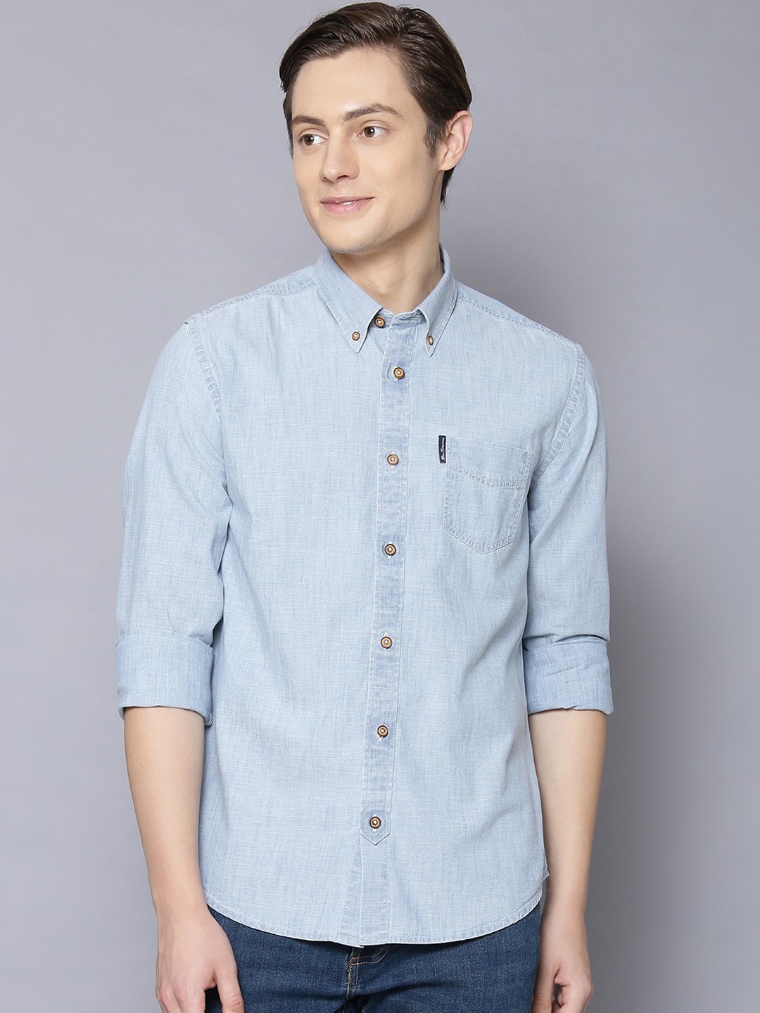 

BEN SHERMAN Men Blue Regular Fit Solid Casual Shirt