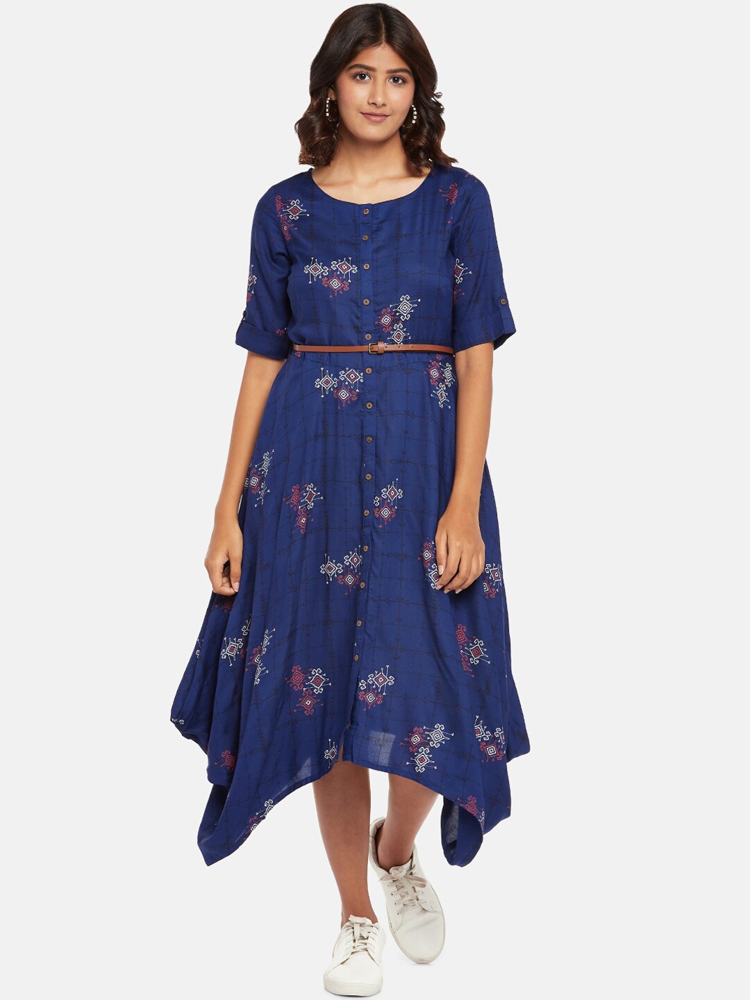 

AKKRITI BY PANTALOONS Women Navy Blue Printed A-Line Dress