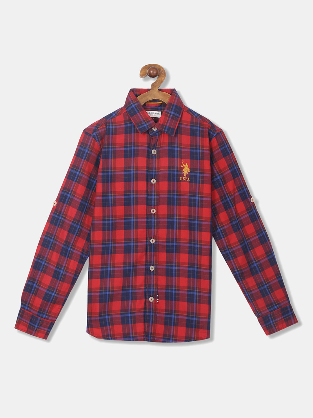 

U.S. Polo Assn. Kids Boys Red Regular Fit Checked Casual Shirt