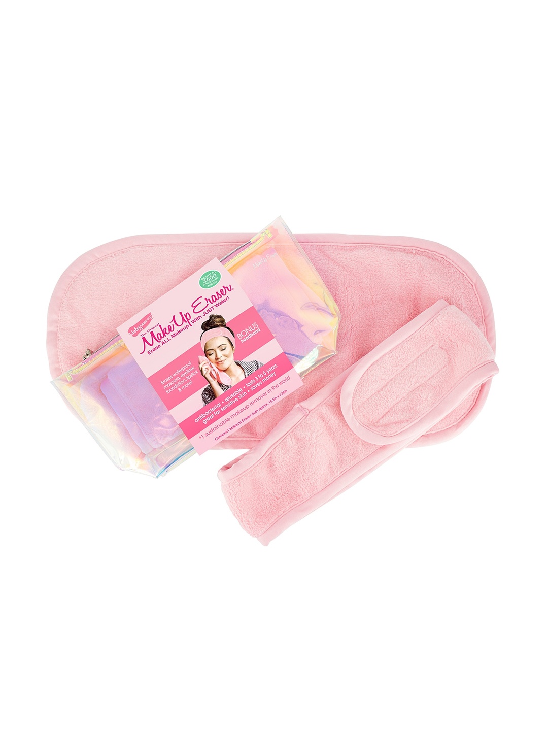 MakeUp Eraser Pink Solid Make Up Remover with a Headband & Pouch