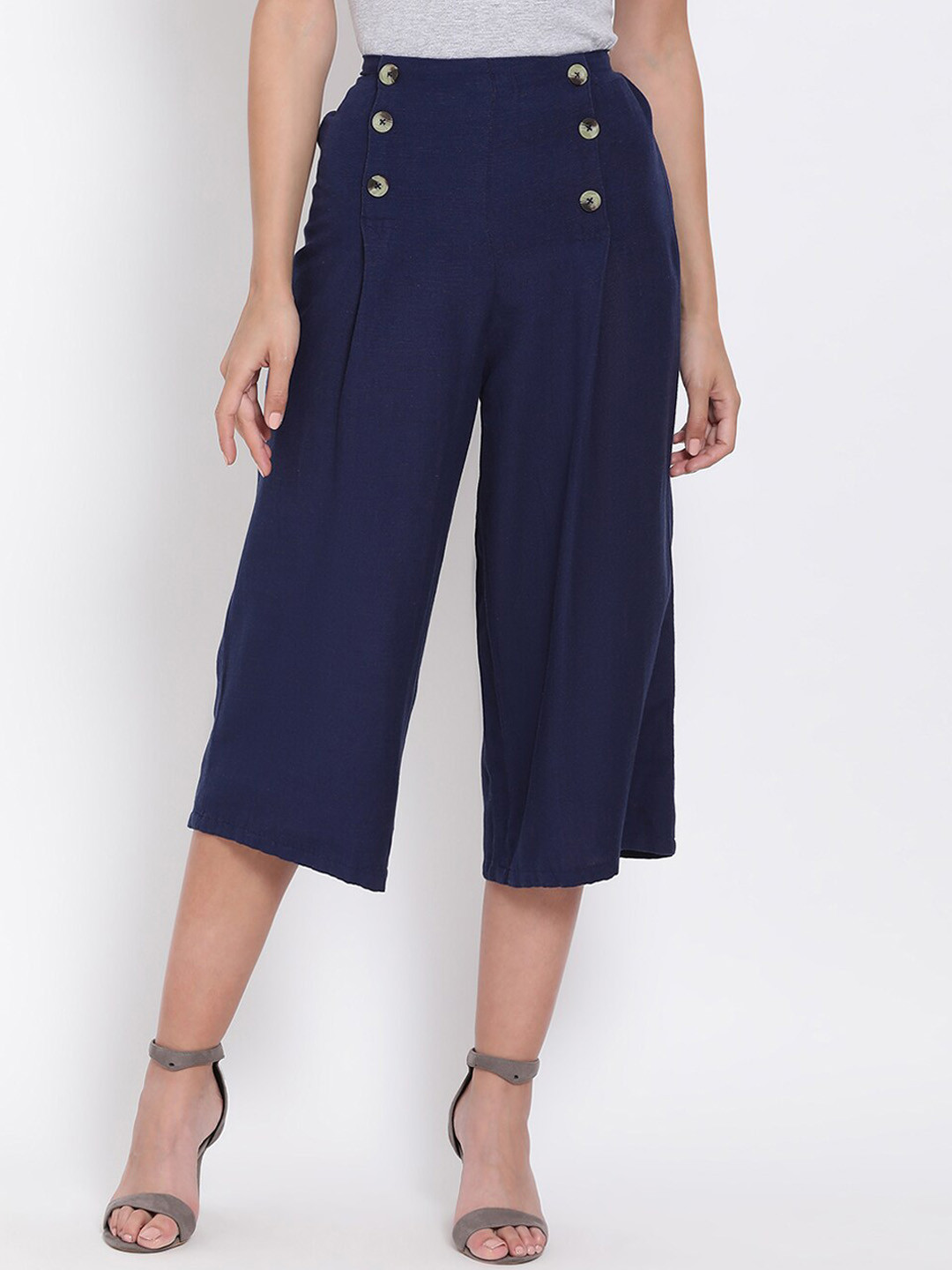 

Oxolloxo Women Navy Blue Smart Regular Fit Solid Culottes