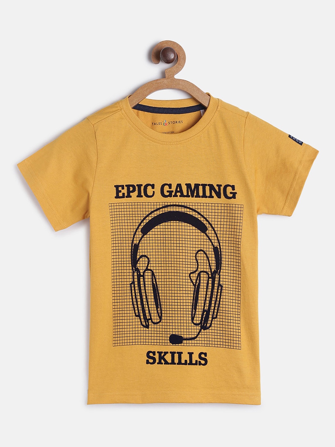 

TALES & STORIES Boys Mustard Yellow Printed Round Neck T-shirt