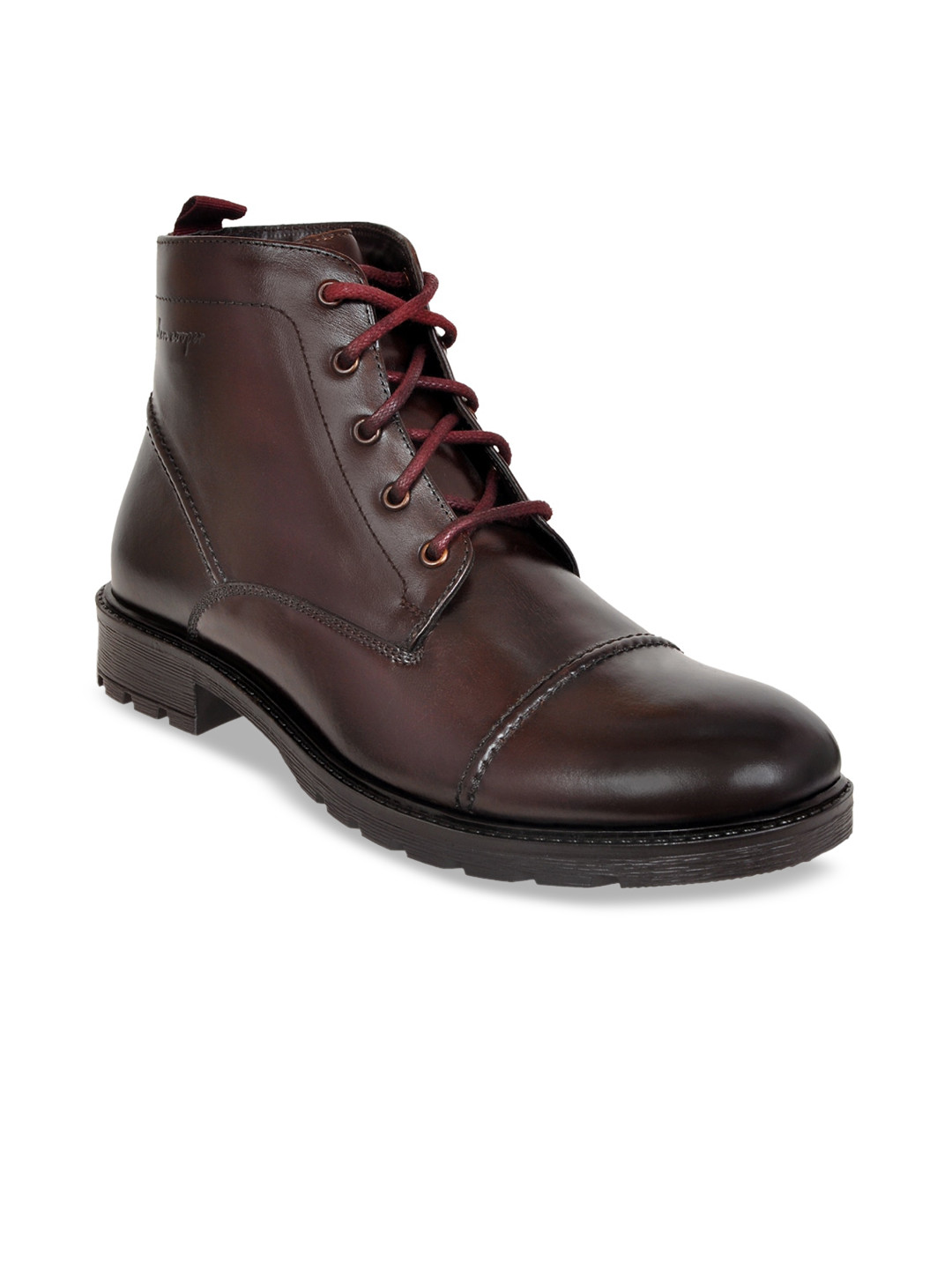 

Allen Cooper Men Burgundy-Coloured Leather Flat Boots Casual Shoes