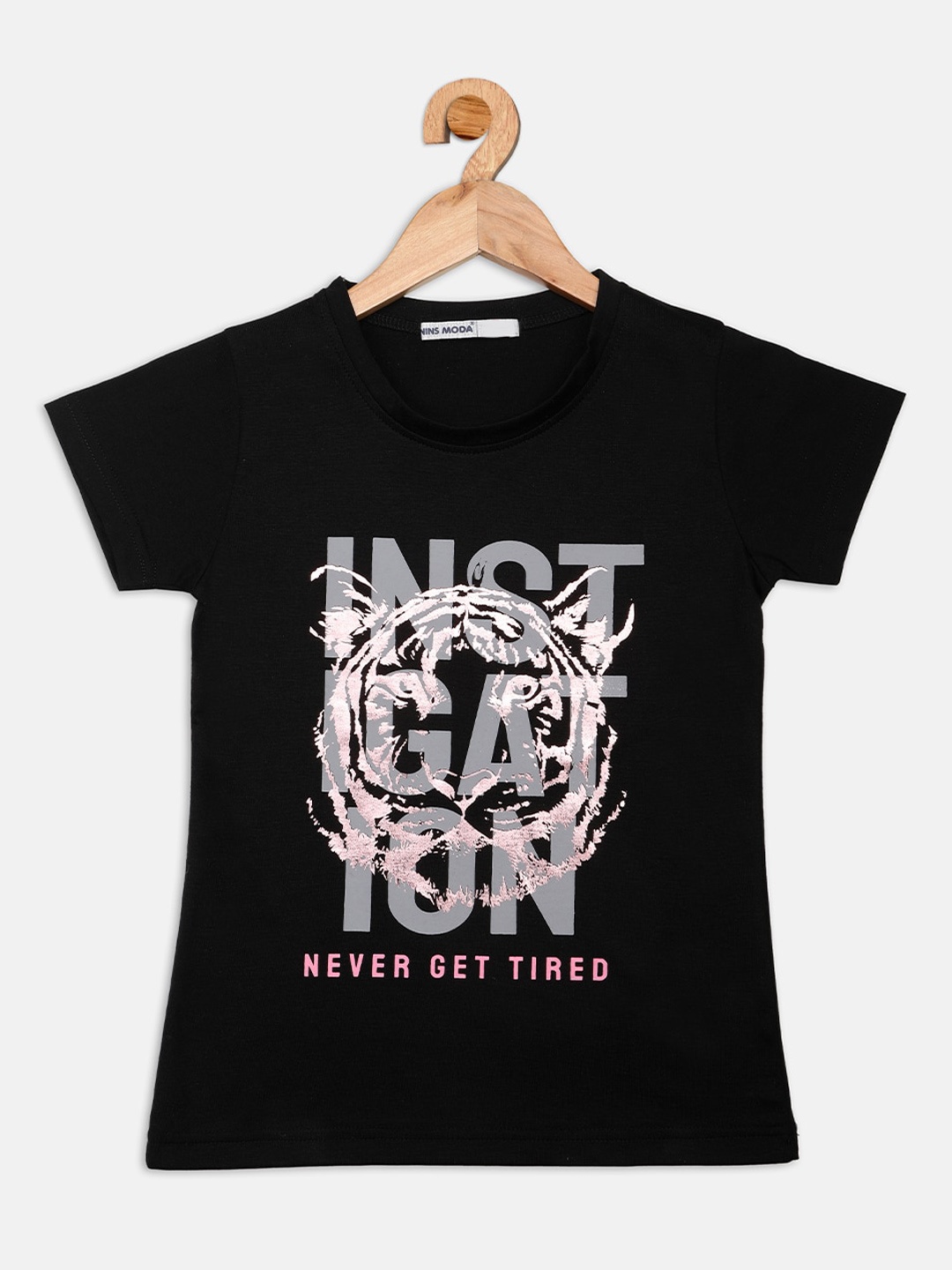 

Nins Moda Girls Black Printed Regular Top