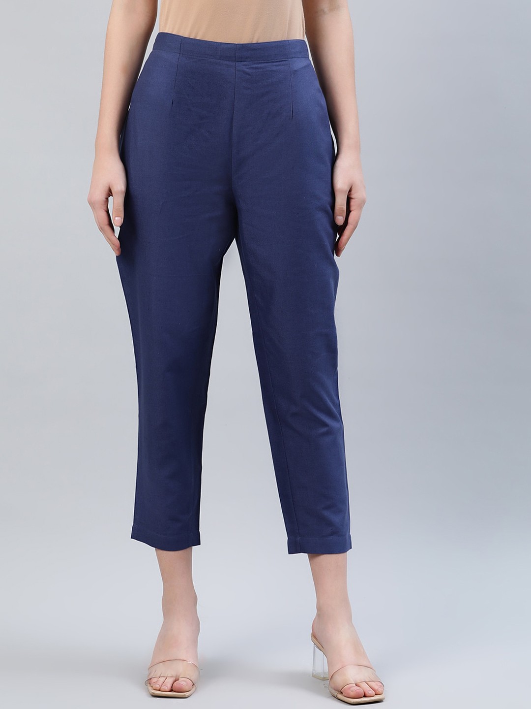 

Libas Women Blue Solid Cotton Trousers