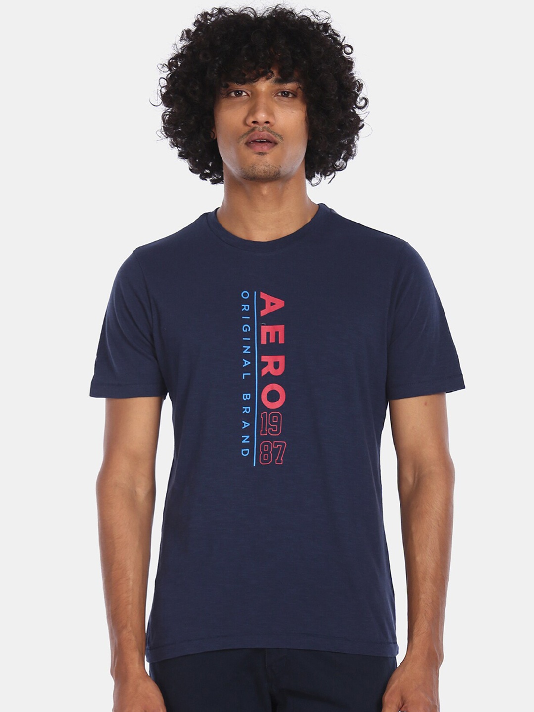 

Aeropostale Men Blue Printed Round Neck T-shirt