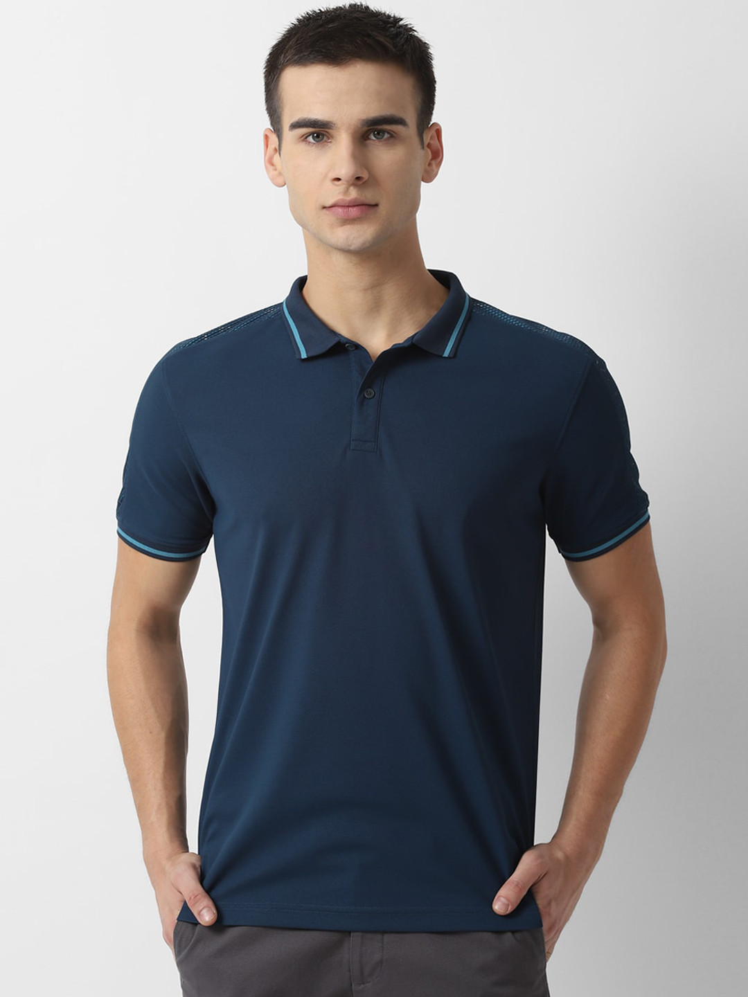 

Louis Philippe Sport Men Navy Blue Solid Polo Collar T-shirt