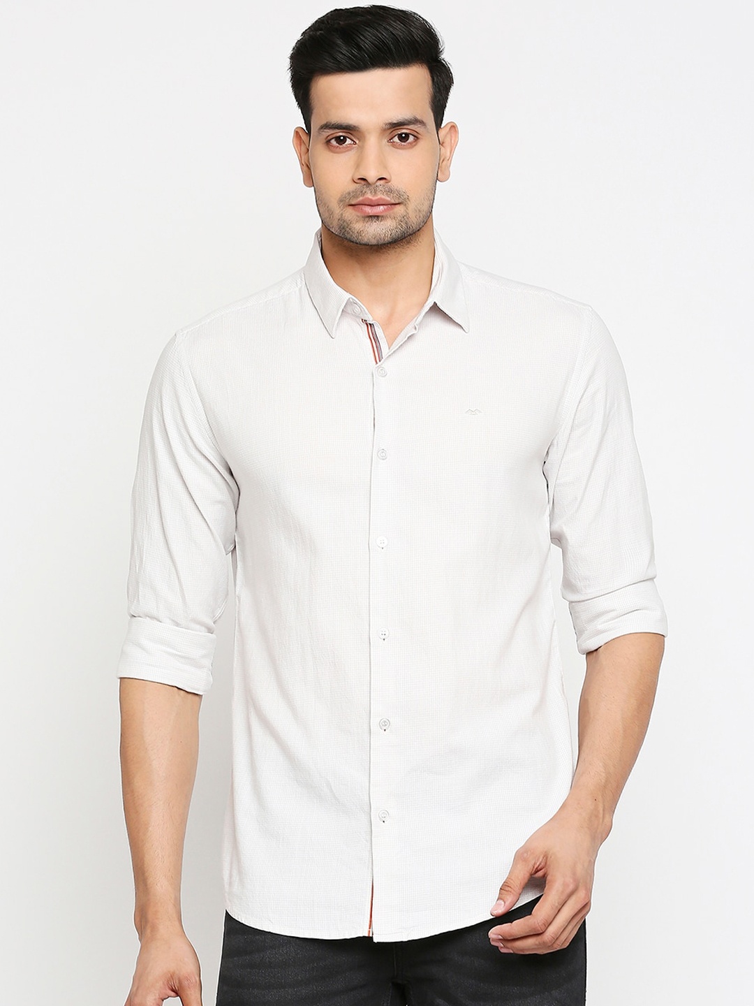

Mufti Men Grey & Off-White Slim Fit Self Design Casual Shirt
