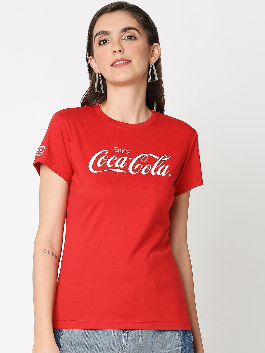 

Bewakoof Women Red & White Coca Cola Print Cotton T-shirt
