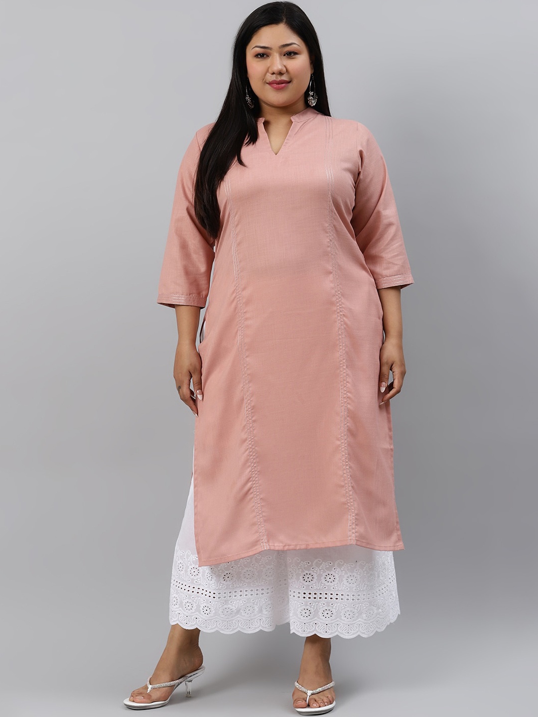 

EXTRA LOVE BY LIBAS Women Plus Size Pink Cotton Kurta