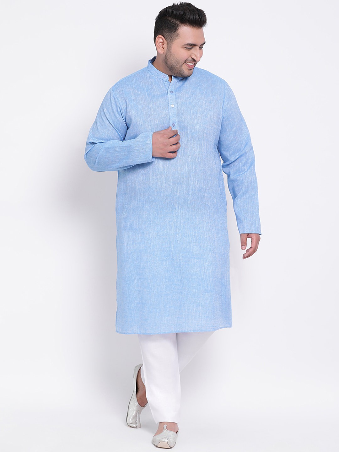 

Hangup Men Blue & White Striped Kurta with Pyjamas