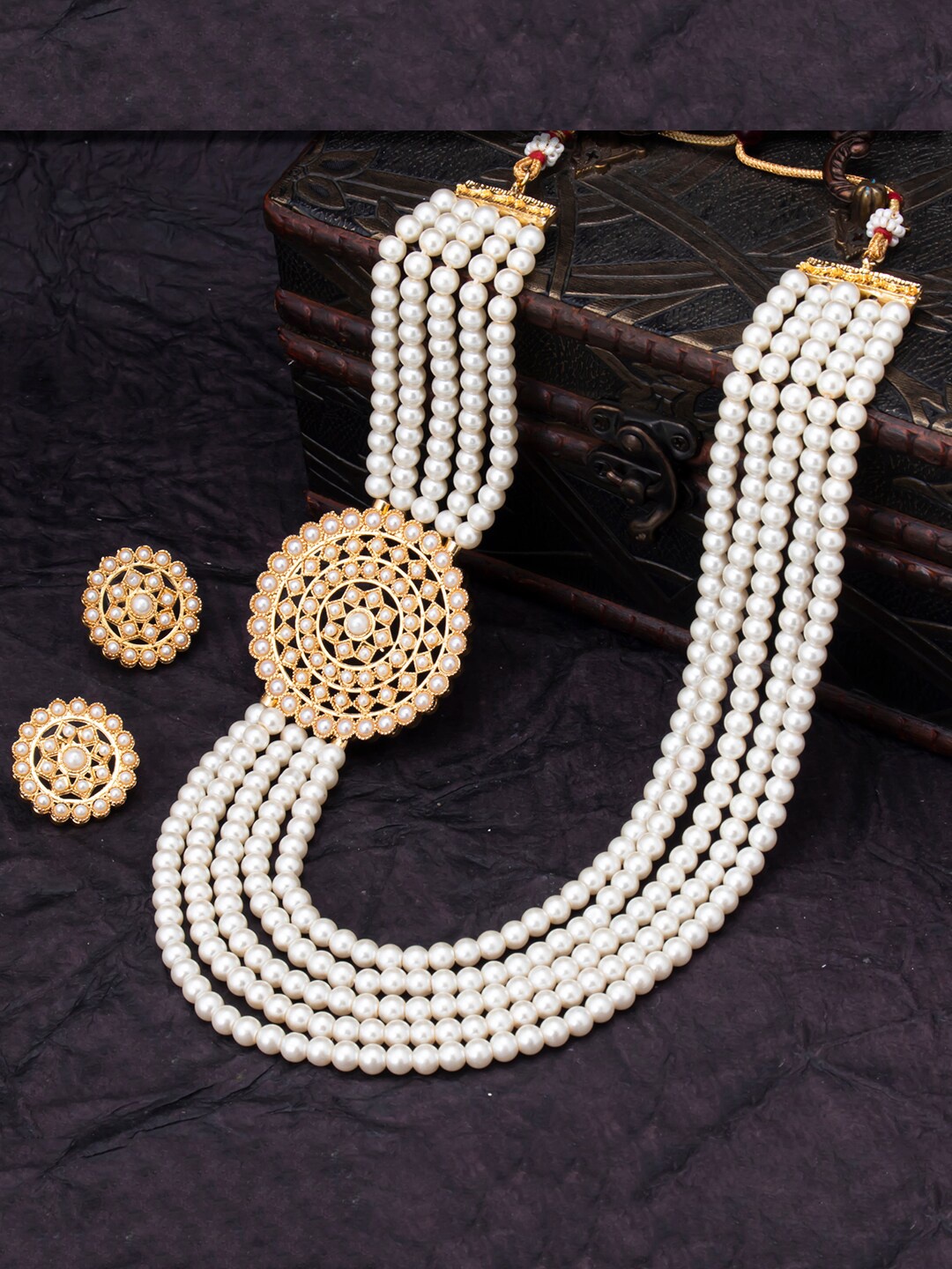 Sukkhi Gold-Plated White Pearl-Studded Layered Jewellery Set