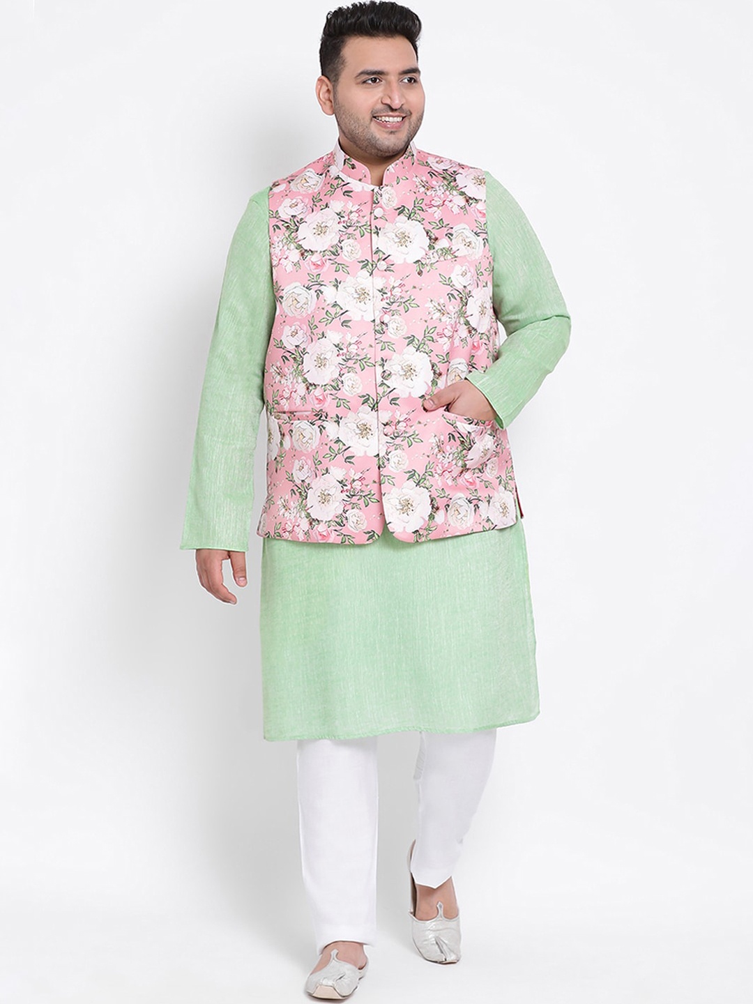 

Hangup Men Green & White Solid Kurta with Pyjamas