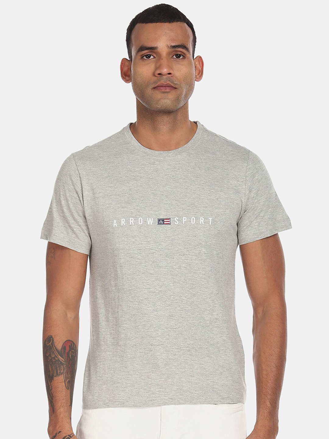 

Arrow Sport Men Grey Printed Round Neck T-shirt