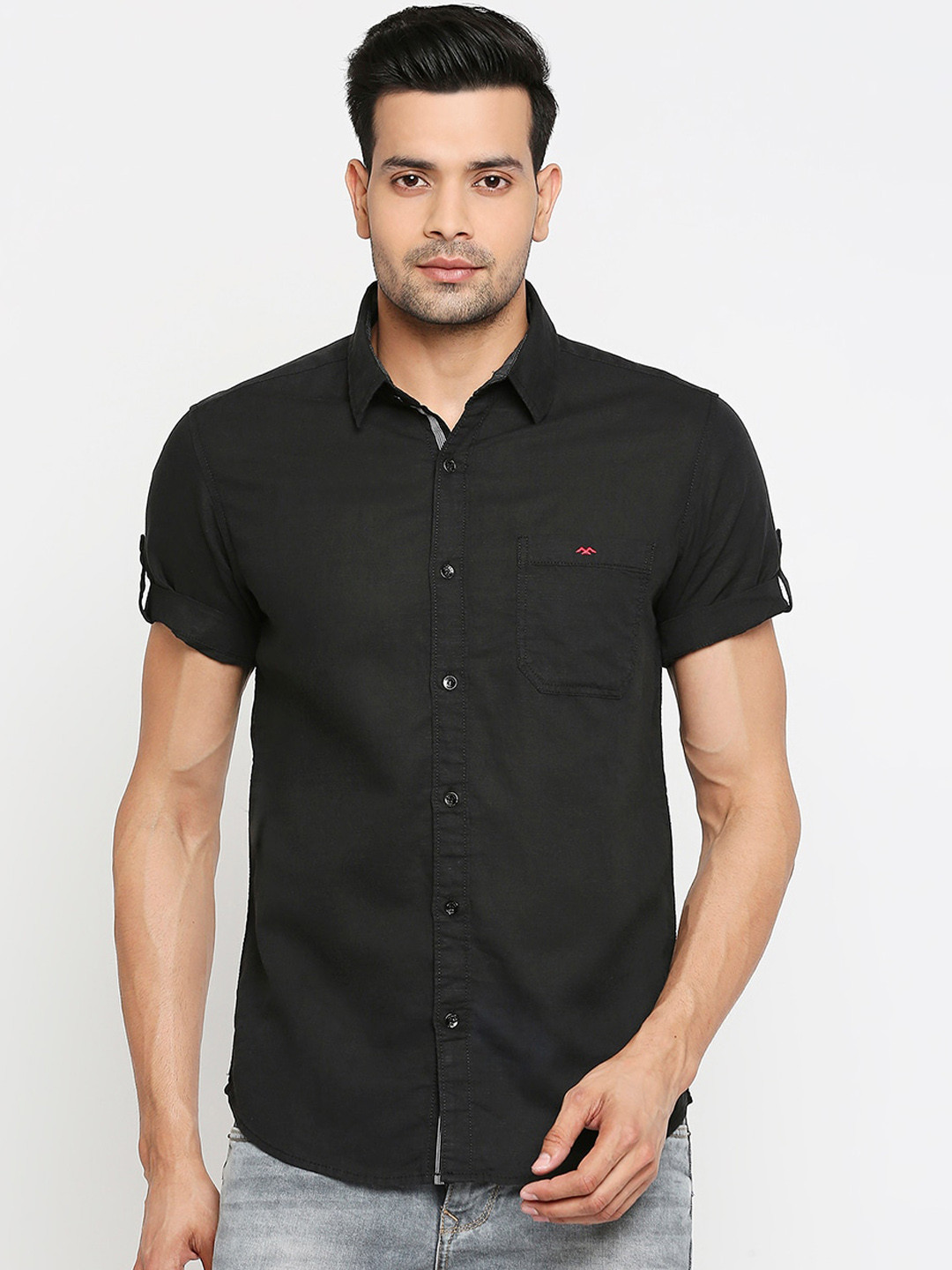 

Mufti Men Black Slim Fit Solid Casual Shirt