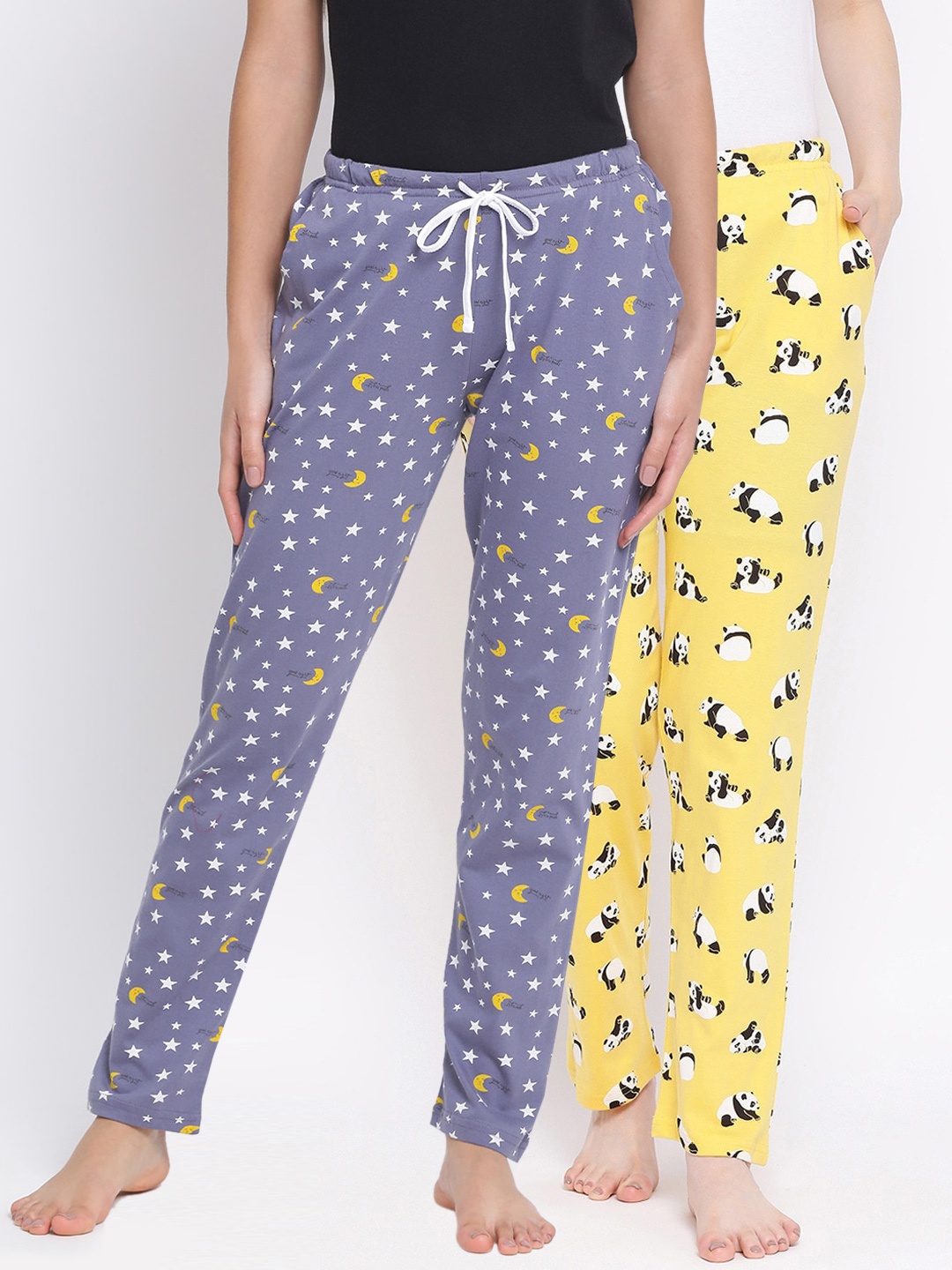 

Kanvin Women Pack Of 2 Printed Lounge Pants, Yellow