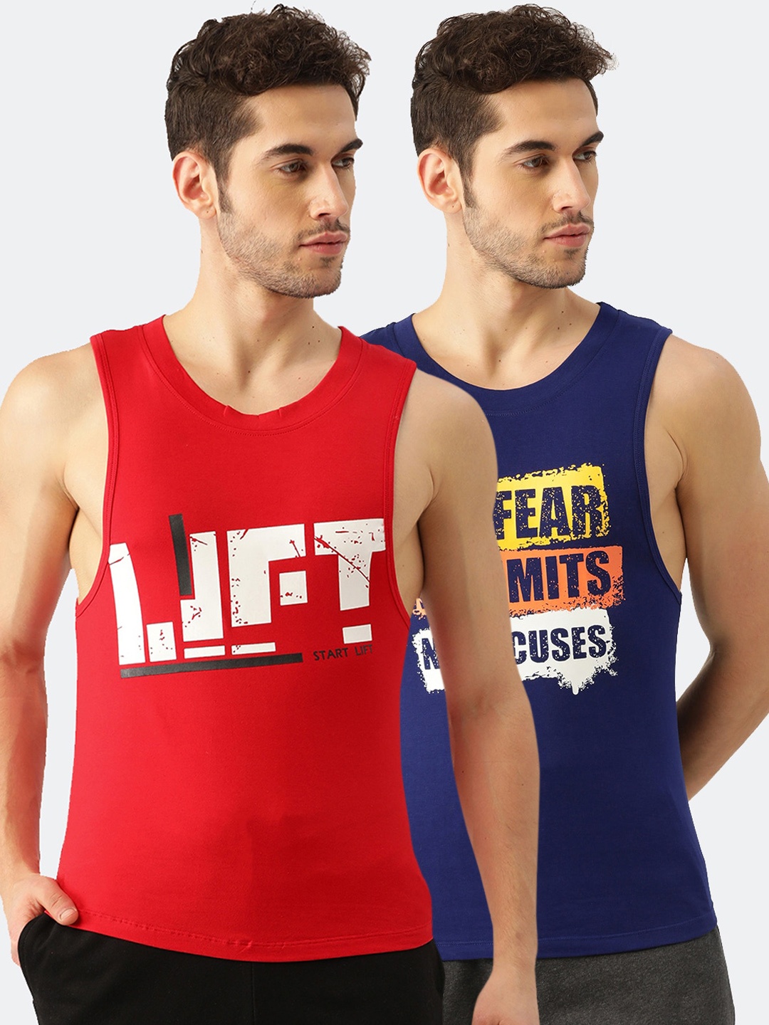

ROMEO ROSSI Men Pack Of 2 Printed Gym Vests, Red
