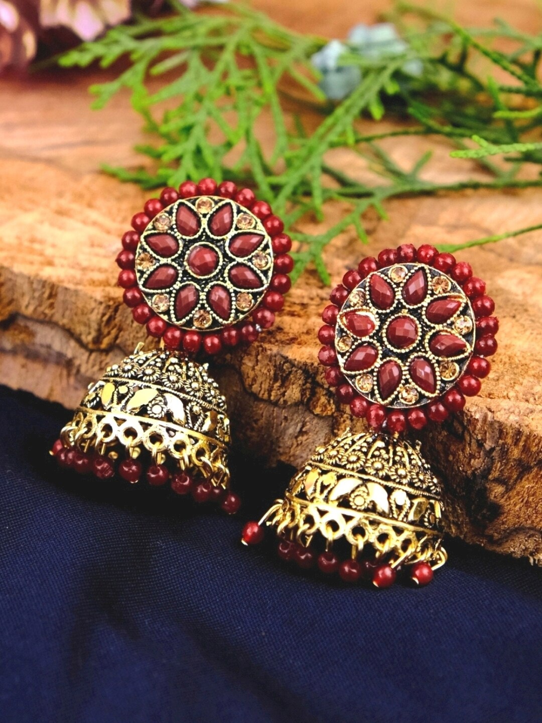 Crunchy Fashion Maroon Contemporary Jhumkas