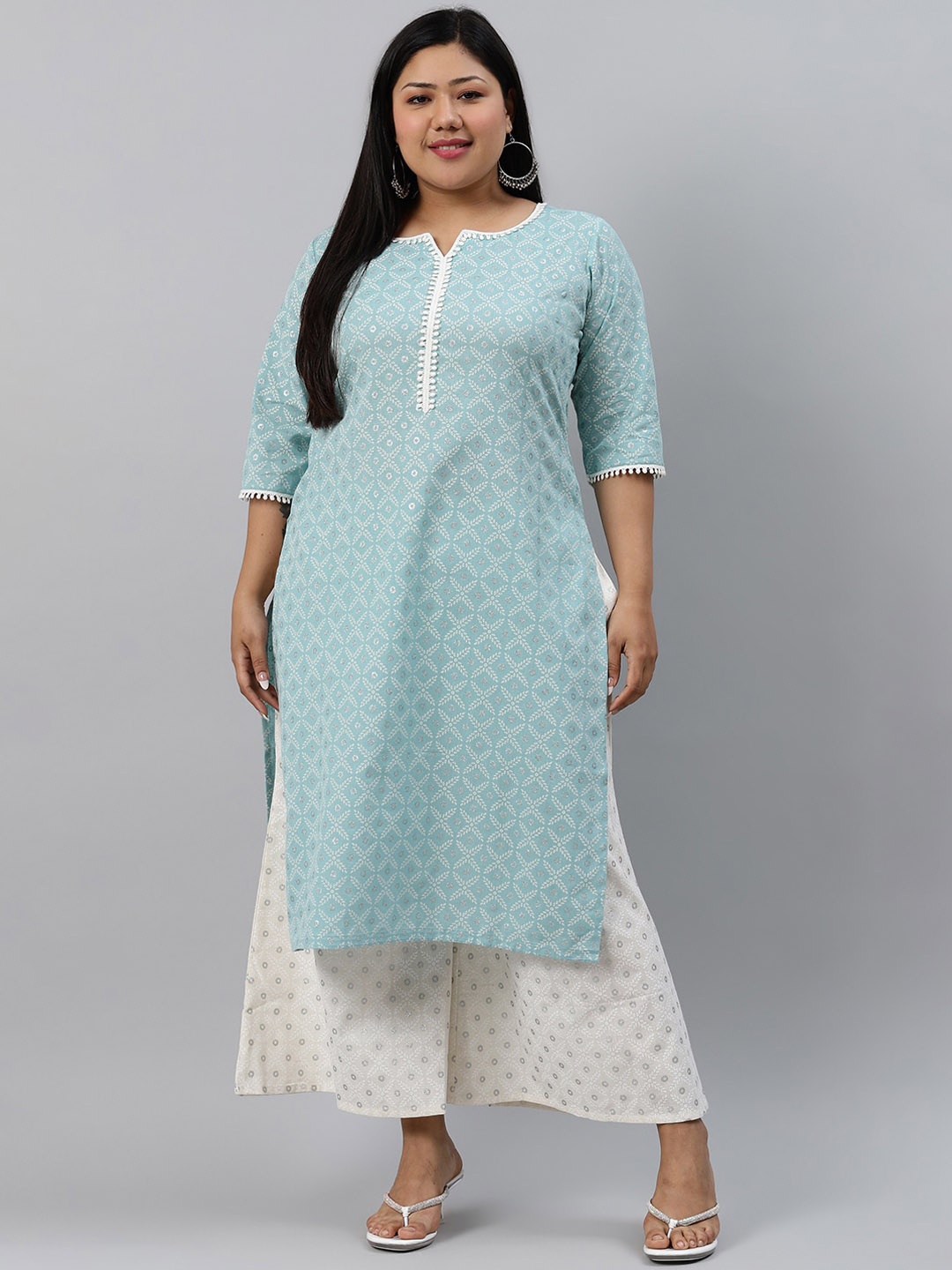 

EXTRA LOVE BY LIBAS Women Plus Size Blue Geometric Printed Cotton Kurta