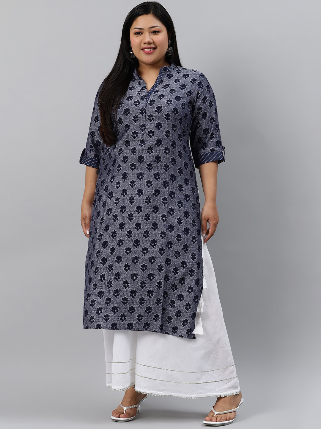 

EXTRA LOVE BY LIBAS Women Plus Size Blue Printed Kurta