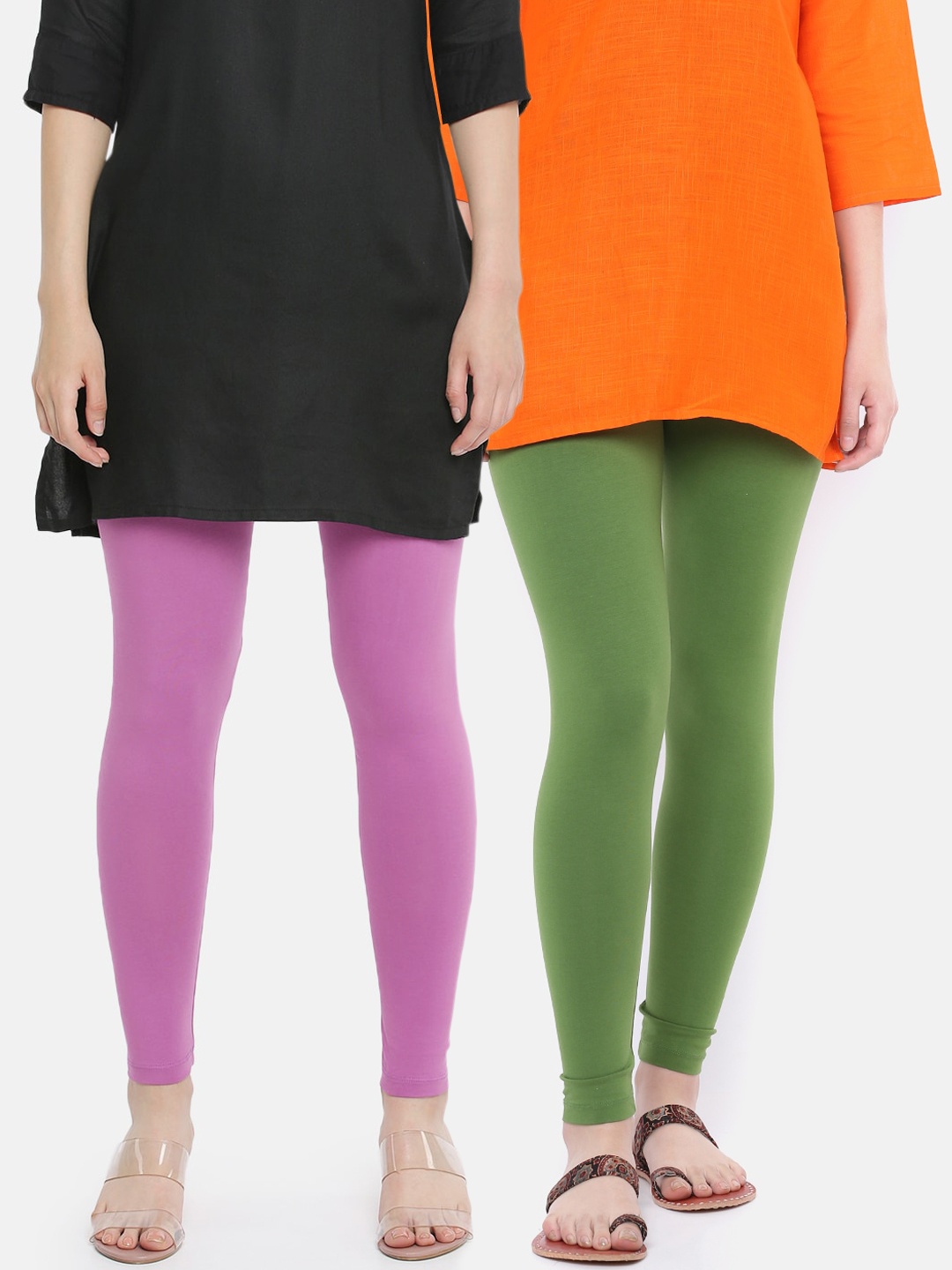 

Dollar Missy Women Pack Of 2 Solid Slim-Fit Ankle-Length Leggings, Olive