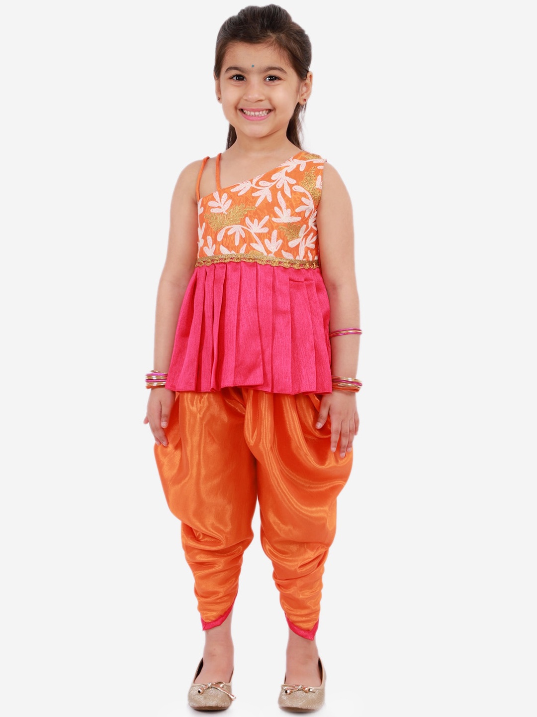 KID1 Girls Orange & Pink Solid Kurti with Dhoti Pants