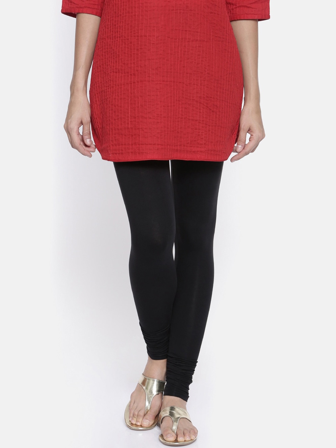 

Bitz Women Black Solid Organic Cotton Churidar-Length Leggings