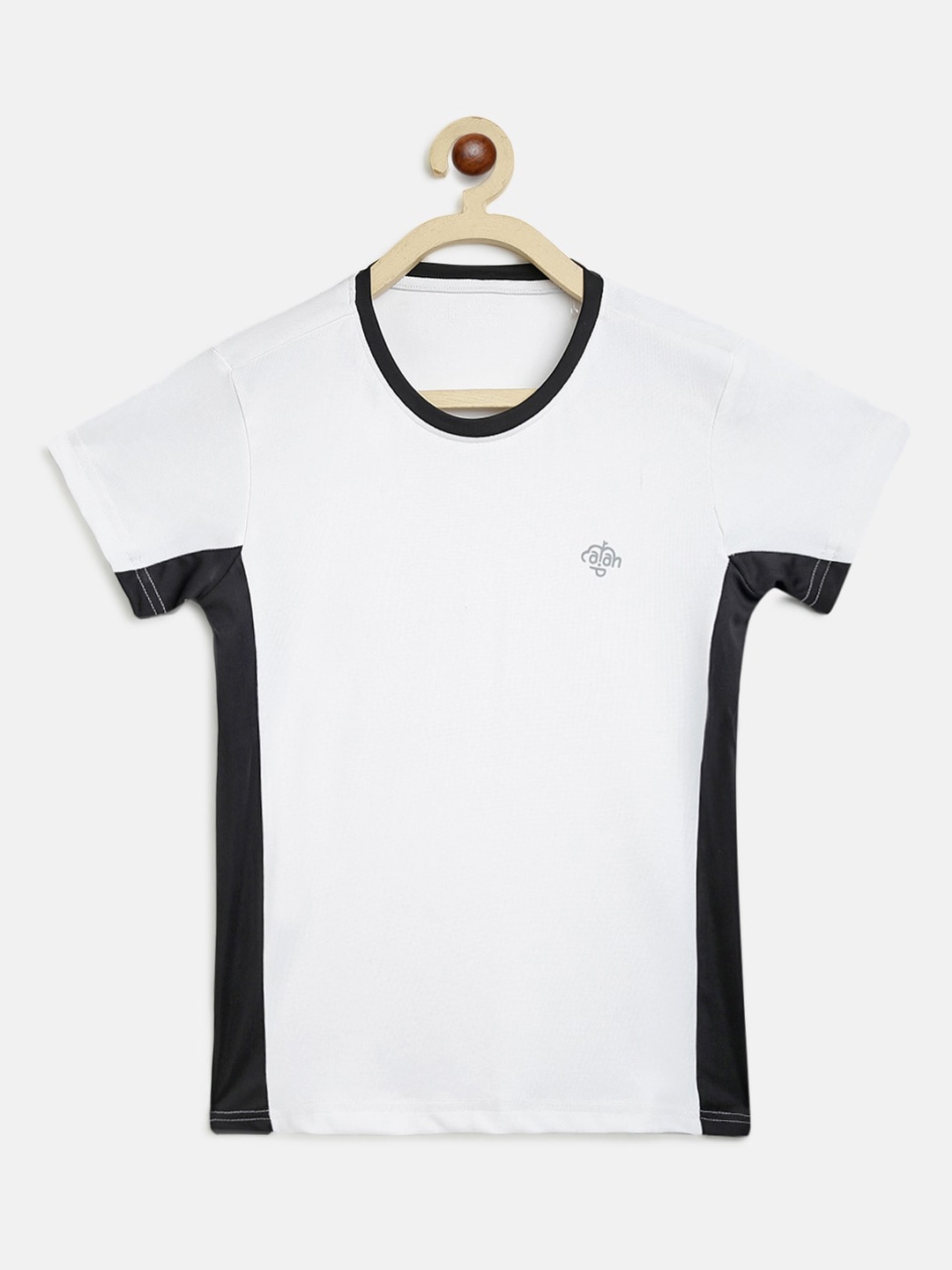 

CHIMPRALA Girls White Solid Round Neck T-shirt with Side Taping Detail
