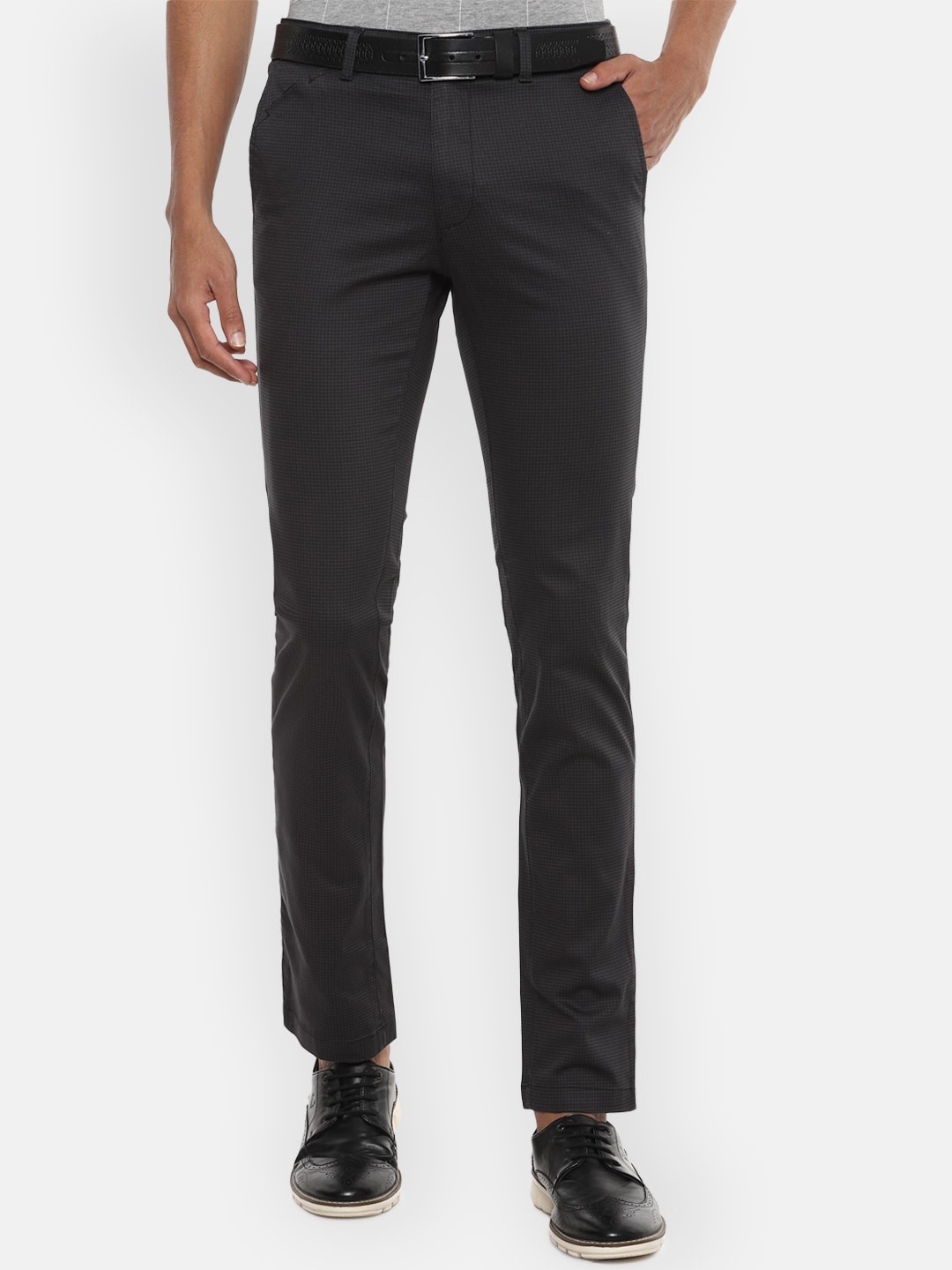 

V Dot Men Black Slim Fit Checked Formal Trousers