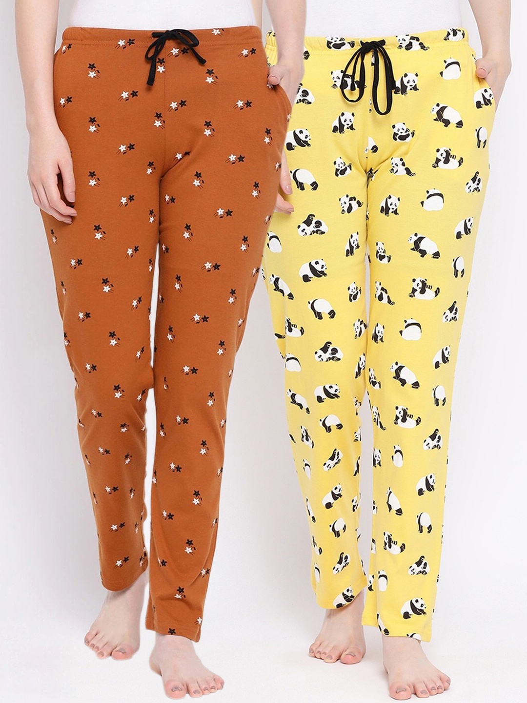 

Kanvin Women Pack Of 2 Printed Lounge Pants, Yellow