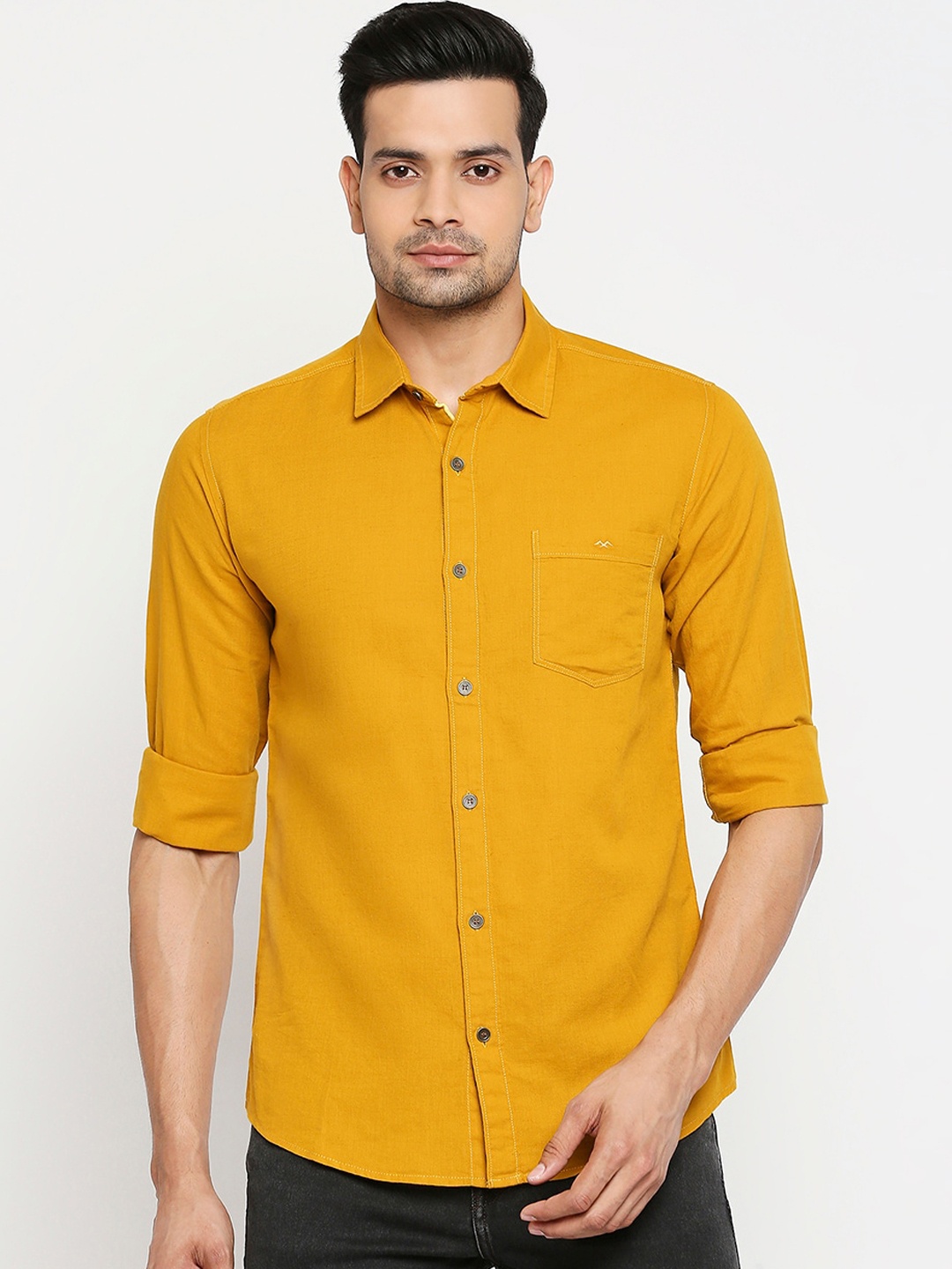 

Mufti Men Mustard Yellow Slim Fit Solid Casual Shirt