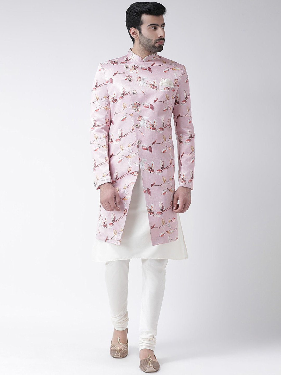 

KISAH Men Printed Indowestern Sherwani Set, Pink