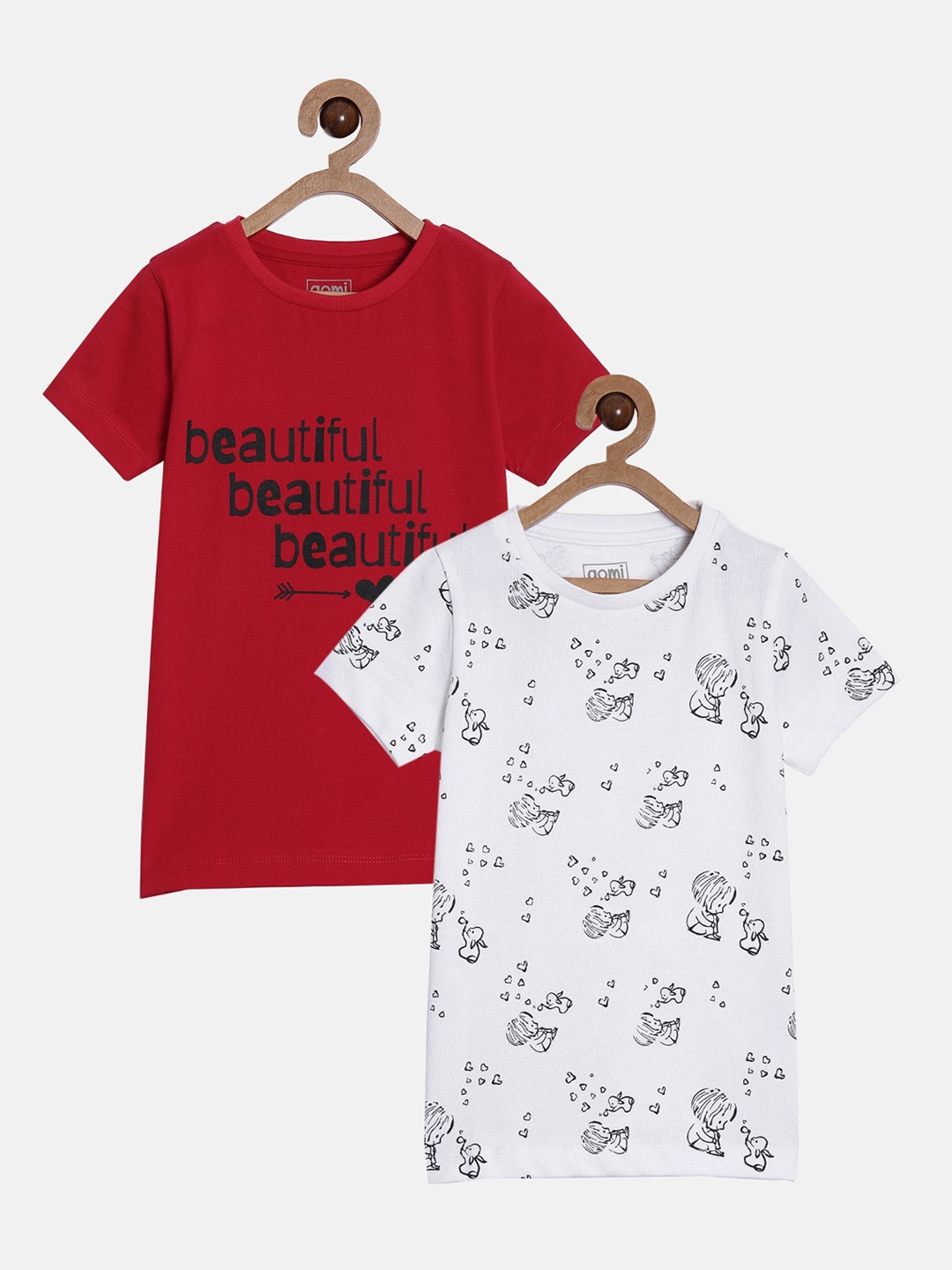 

Aomi Girls Pack of 2 Printed Round Neck T-shirts, Red