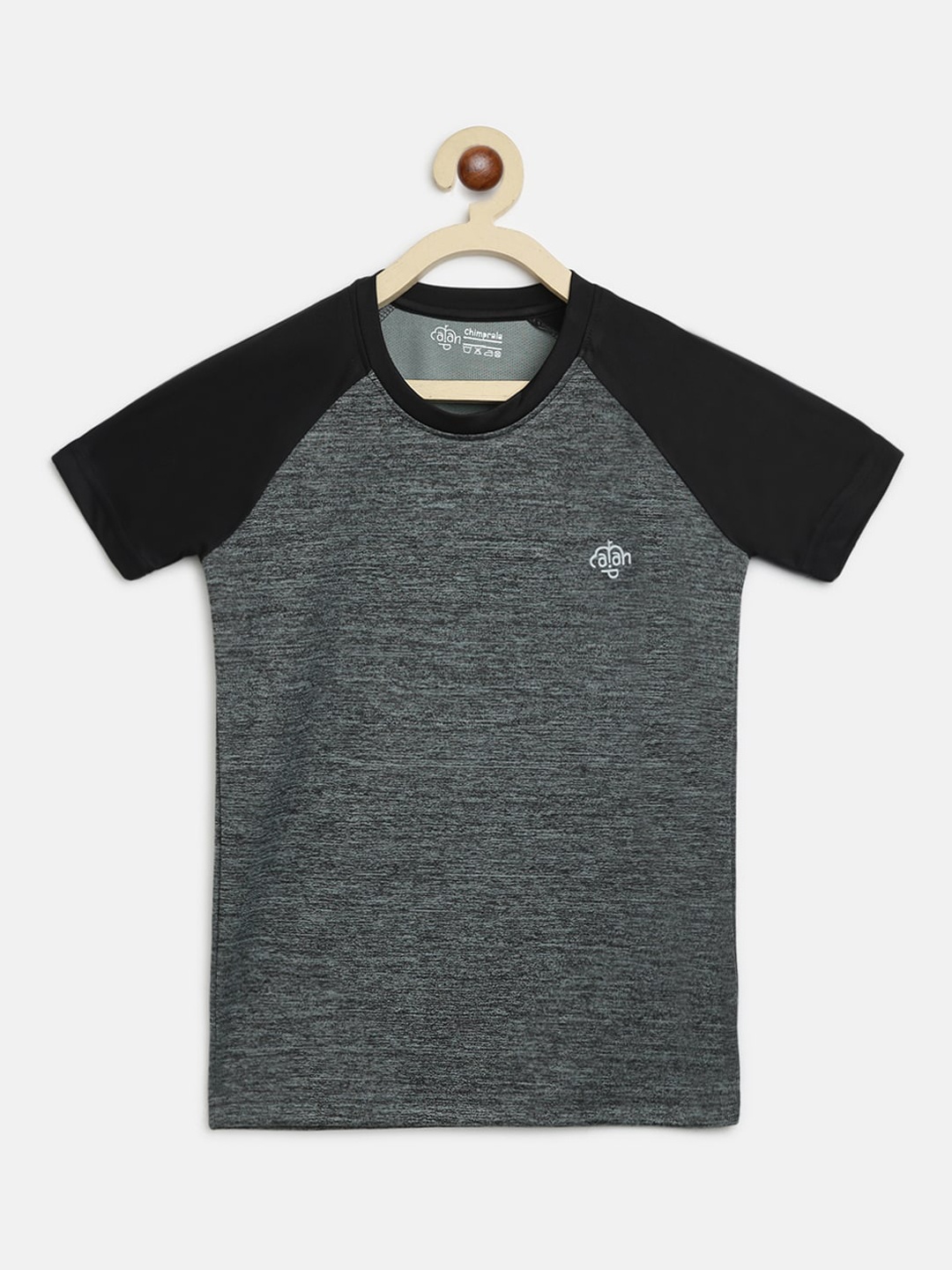 

CHIMPRALA Girls Charcoal Grey & Black Solid Round Neck T-shirt