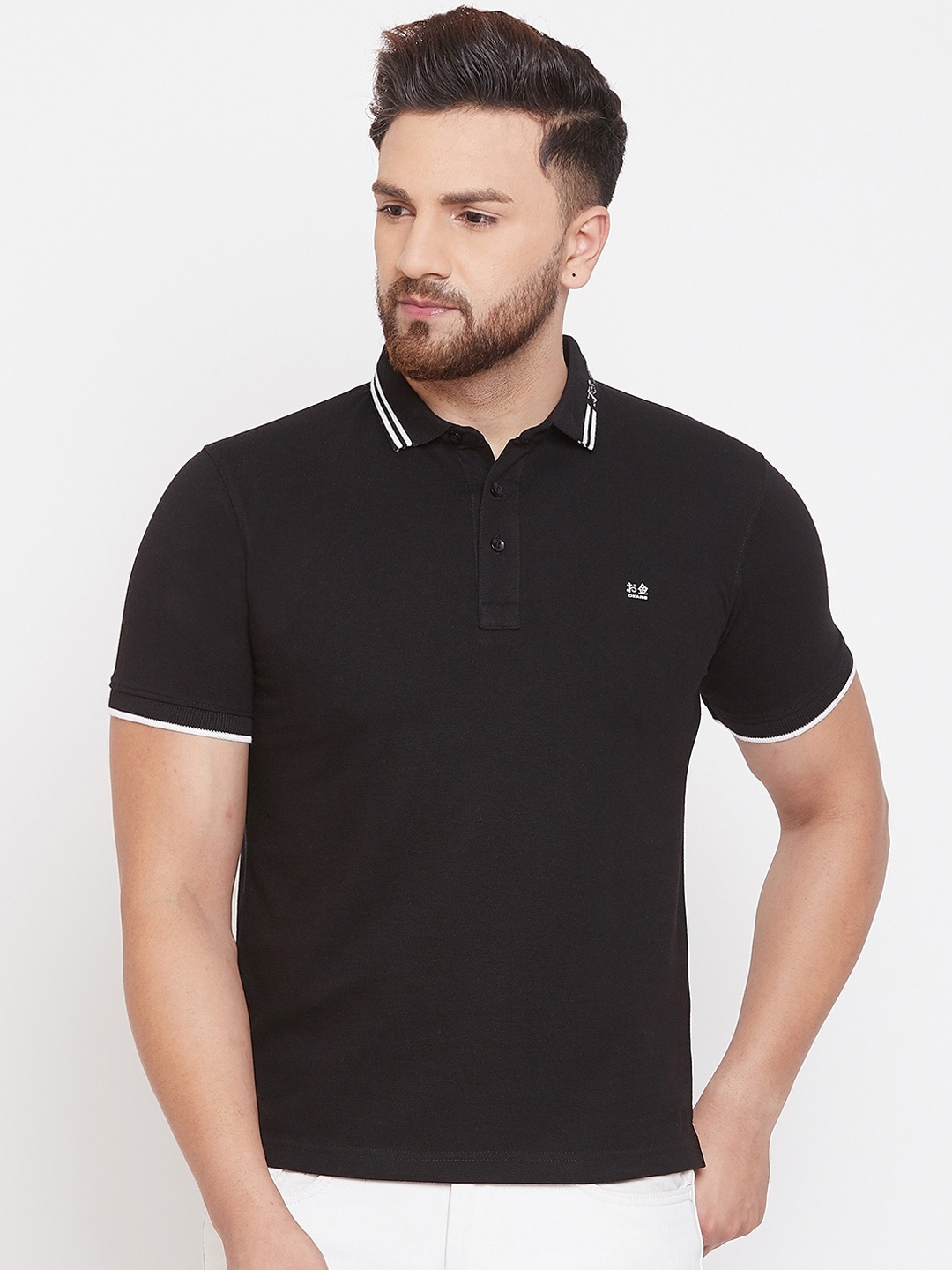 

Okane Men Black Solid Polo Collar T-shirt