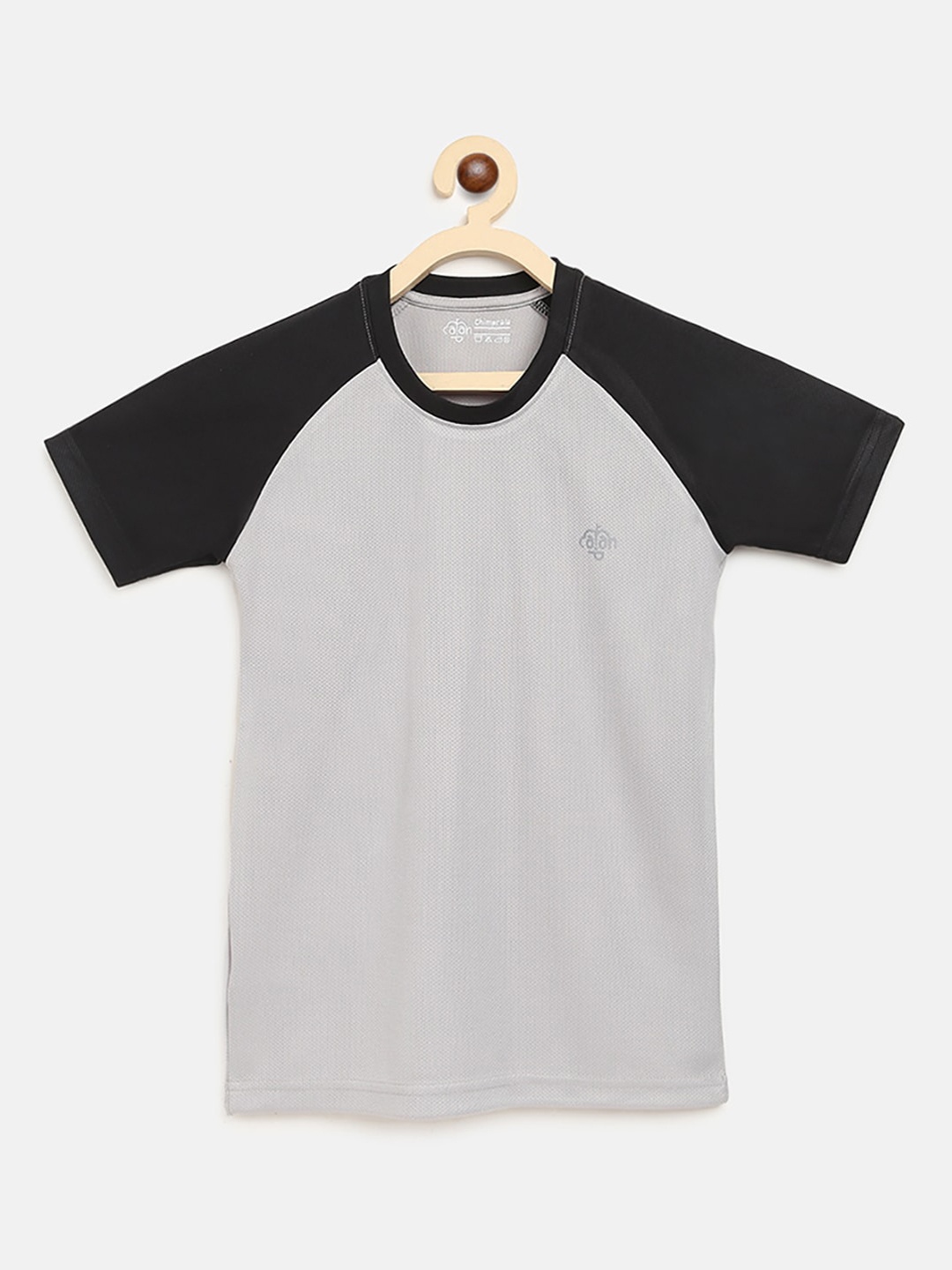 CHIMPRALA Girls Grey & Black Solid Round Neck T-shirt