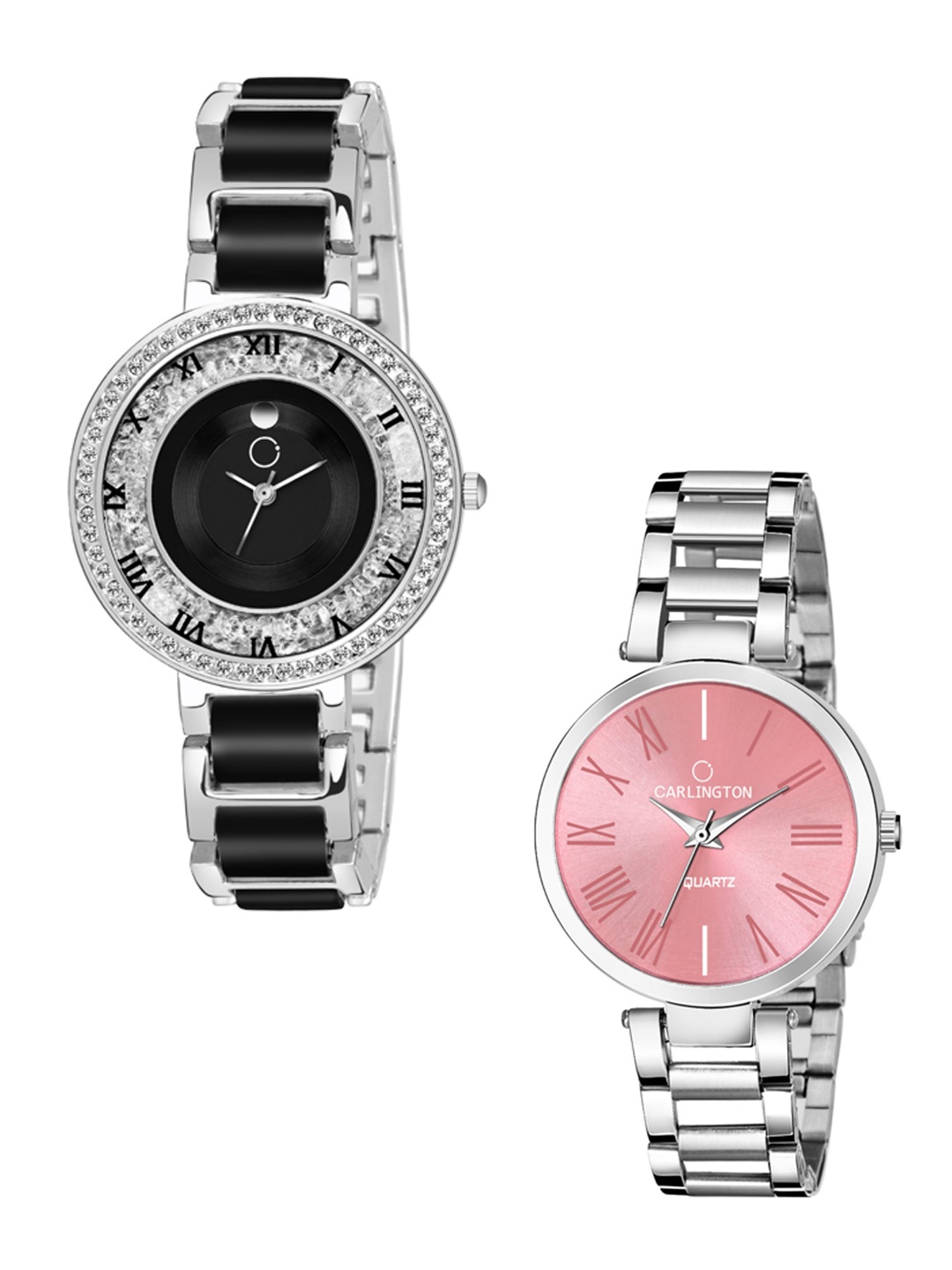 CARLINGTON Women Pack Of 2 Black Analogue Watches Combo Mova