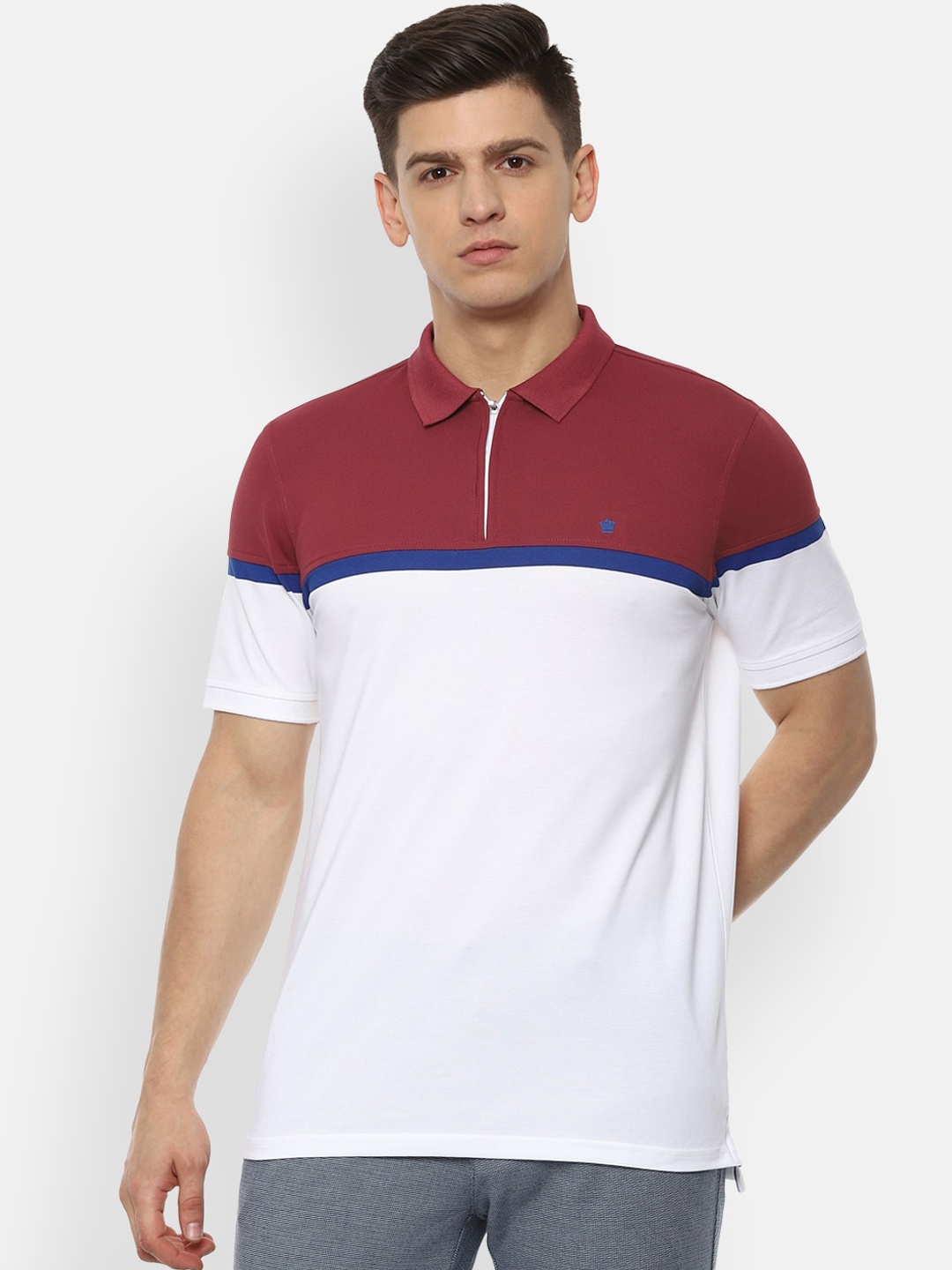 

Louis Philippe Men White Colourblocked Polo Collar T-shirt